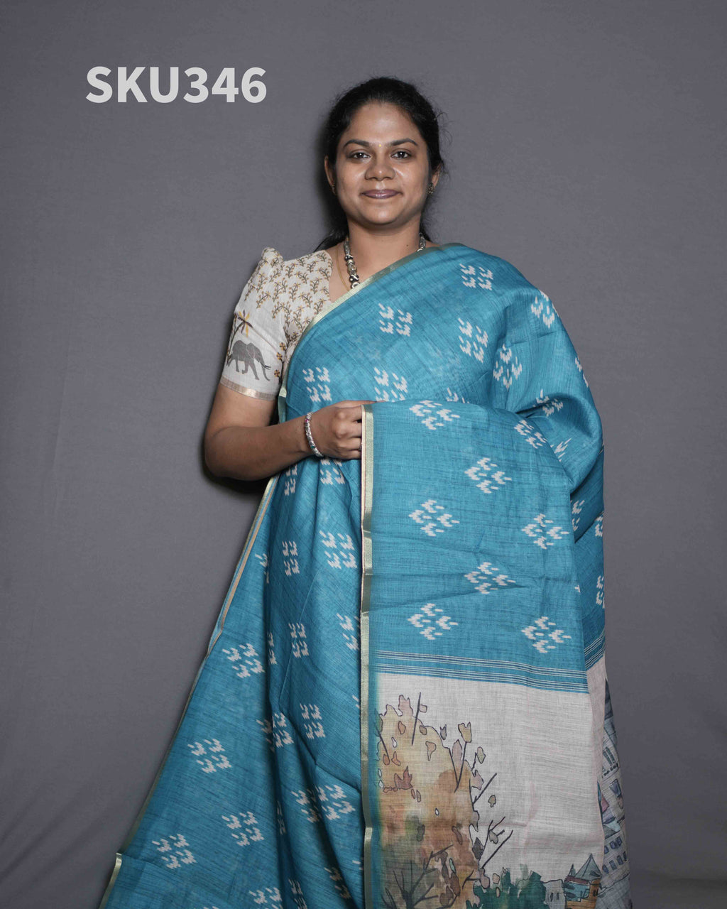 Printed Linen Sarees Natural Grace / SKU346 – 1