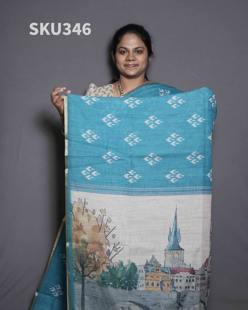 Printed Linen Sarees Natural Grace / SKU346 – 1
