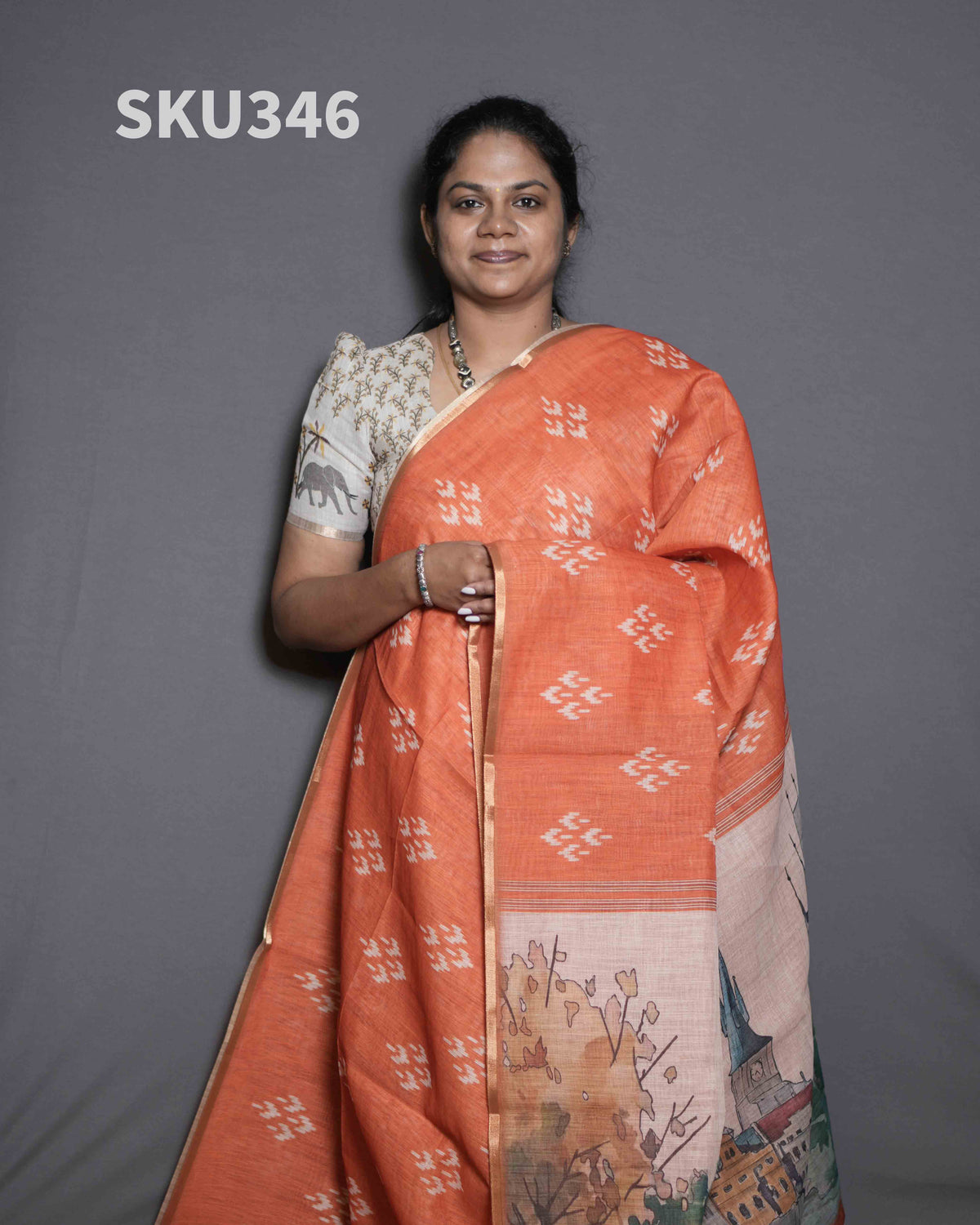 Printed Linen Sarees Classic Charm / SKU346 – 2
