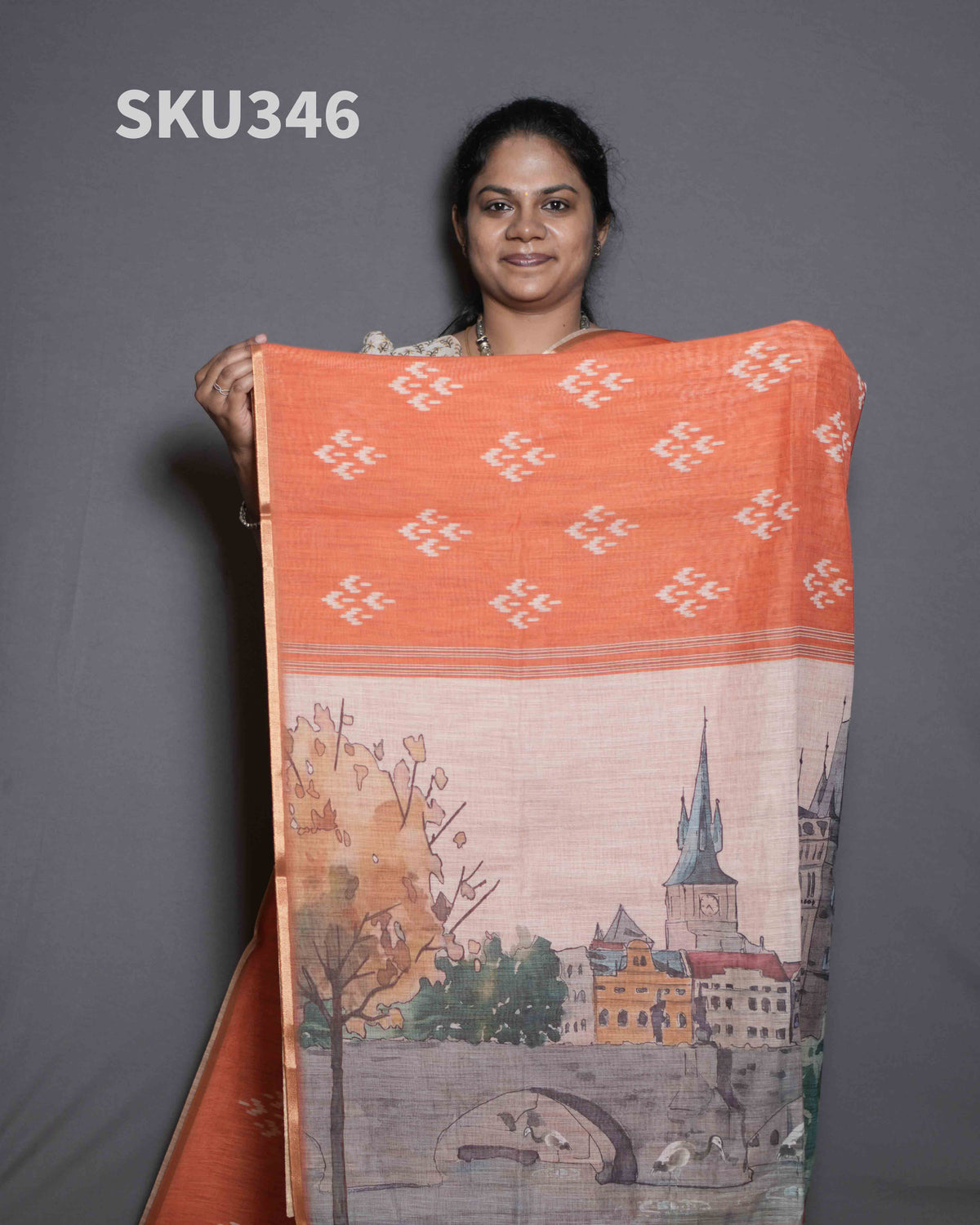 Printed Linen Sarees Classic Charm / SKU346 – 2