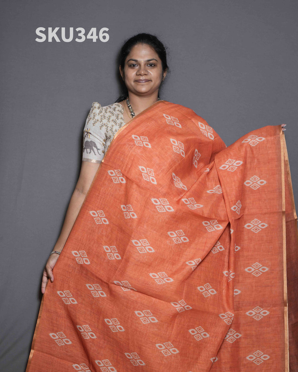 Printed Linen Sarees Floral Charm / SKU346 – 4