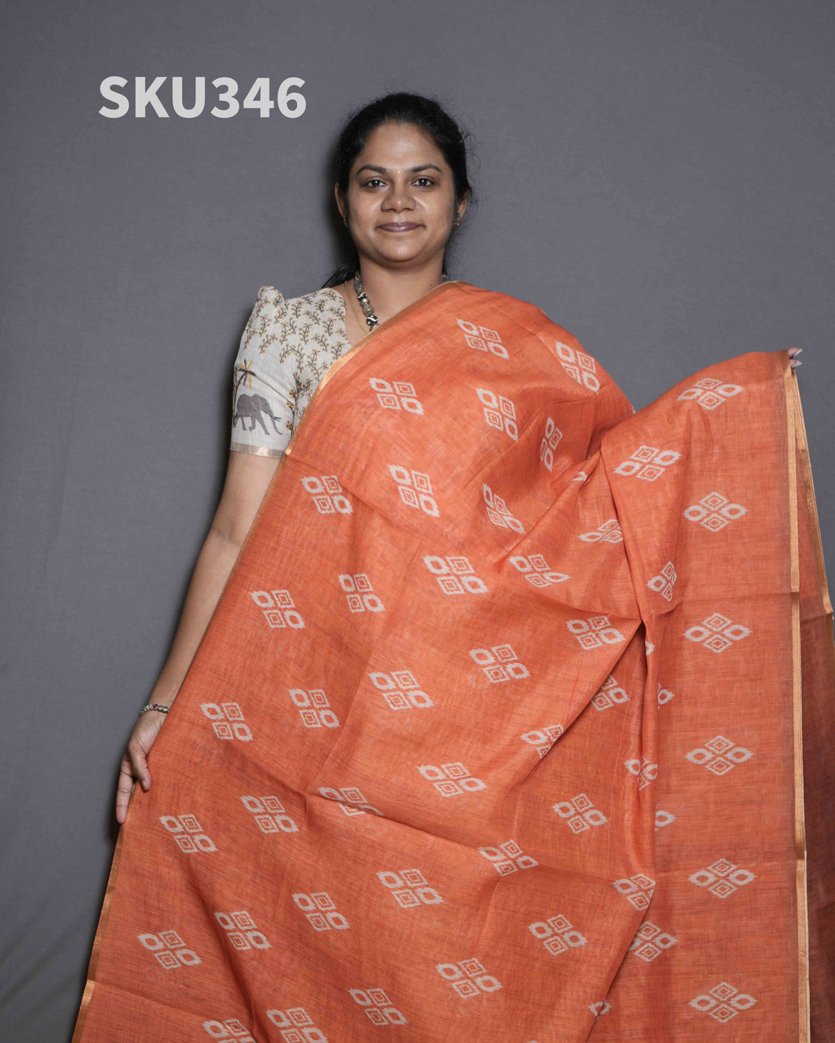 Printed Linen Sarees Floral Charm / SKU346 – 4