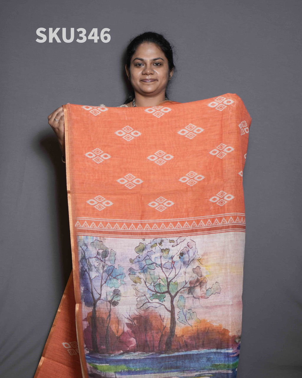 Printed Linen Sarees Floral Charm / SKU346 – 4