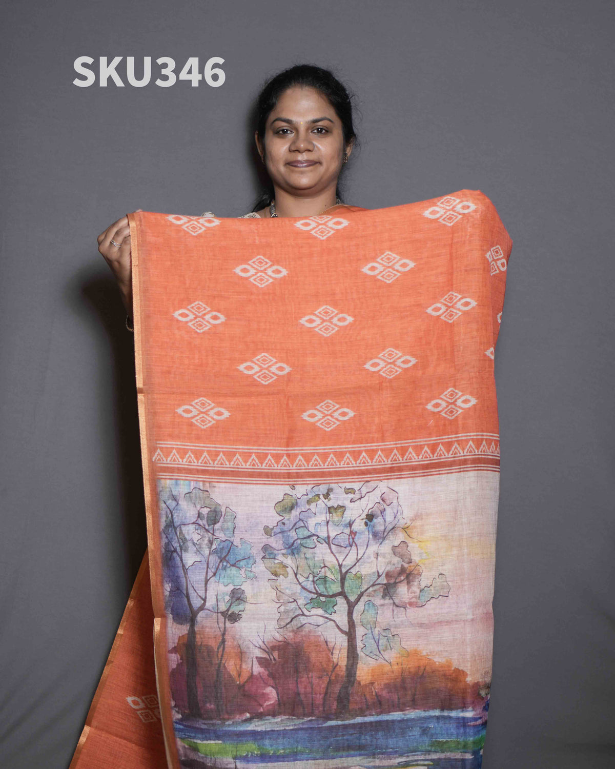 Printed Linen Sarees Floral Charm / SKU346 – 4