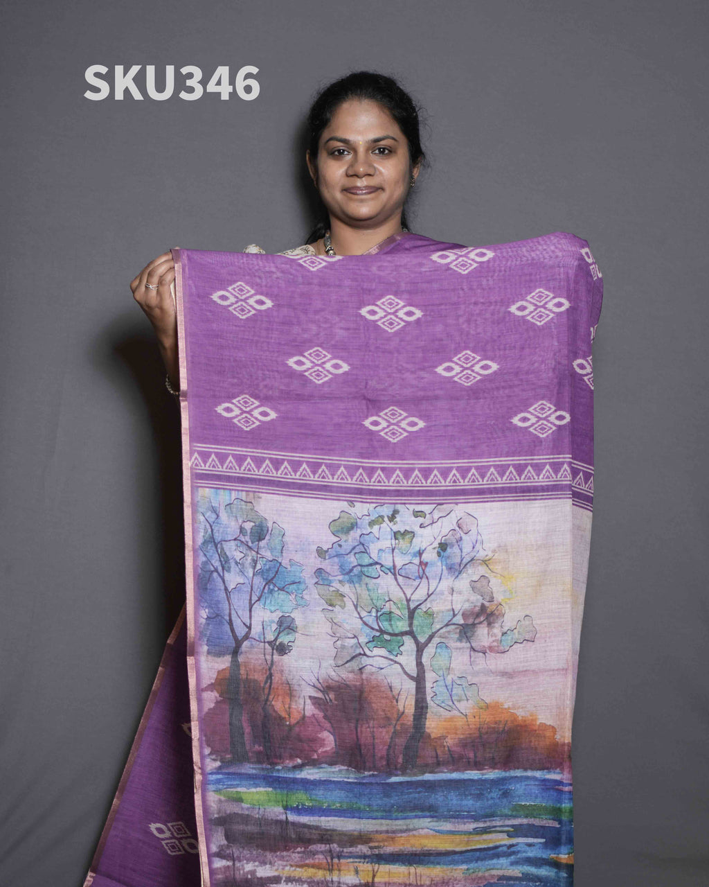 Printed Linen Sarees Artistic Beauty / SKU346 – 5