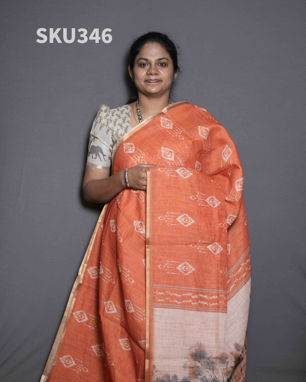 Printed Linen Sarees Graceful Motifs / SKU346 – 10