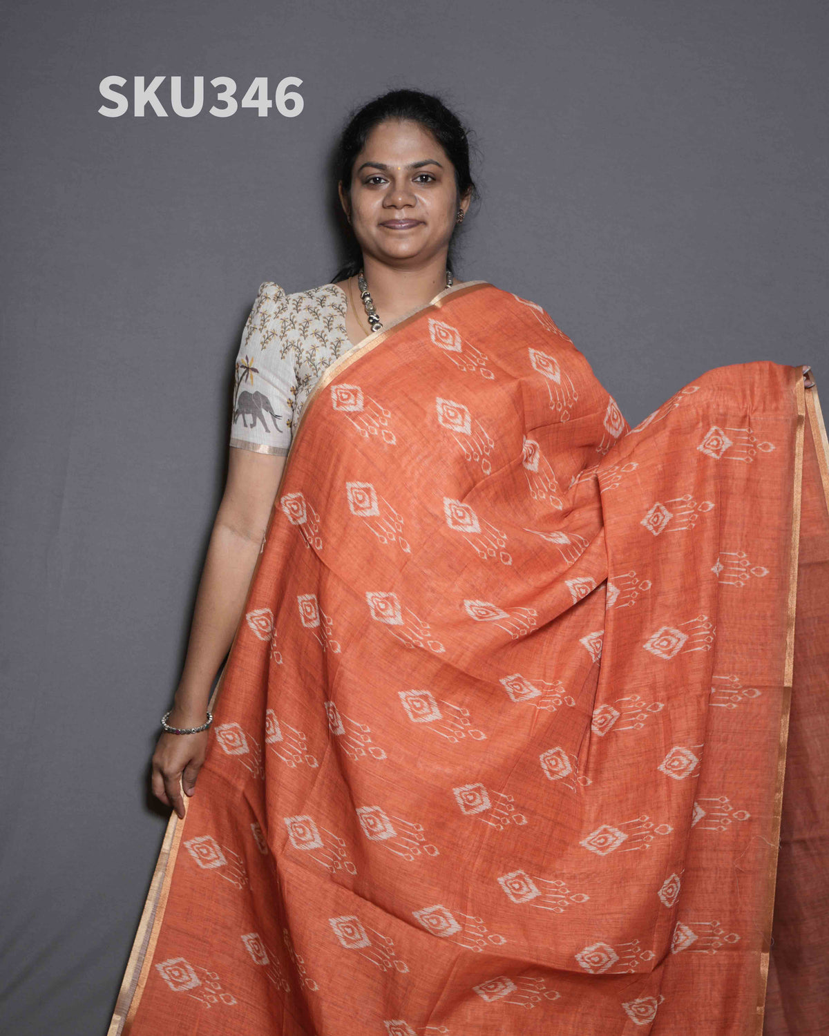 Printed Linen Sarees Graceful Motifs / SKU346 – 10