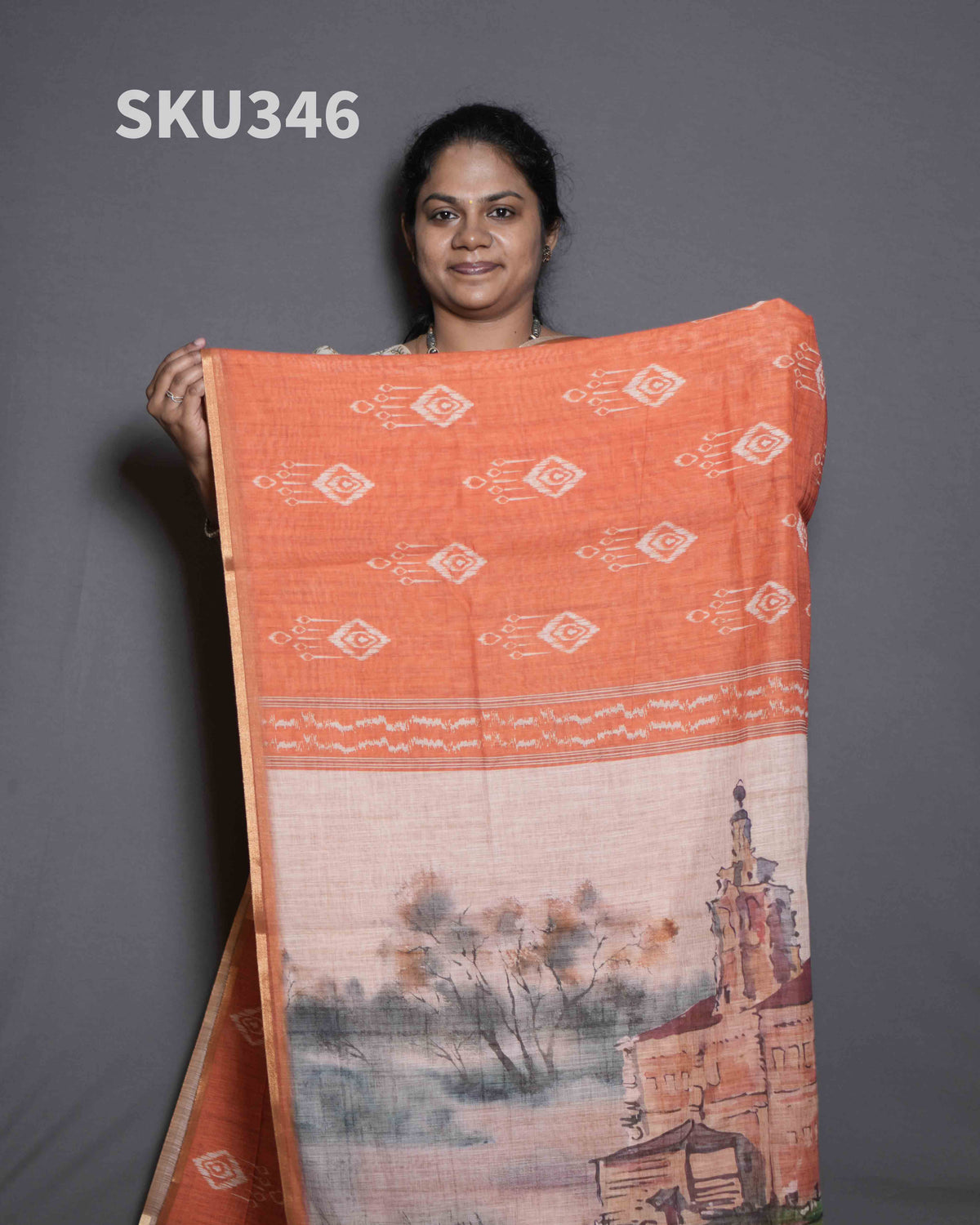 Printed Linen Sarees Graceful Motifs / SKU346 – 10