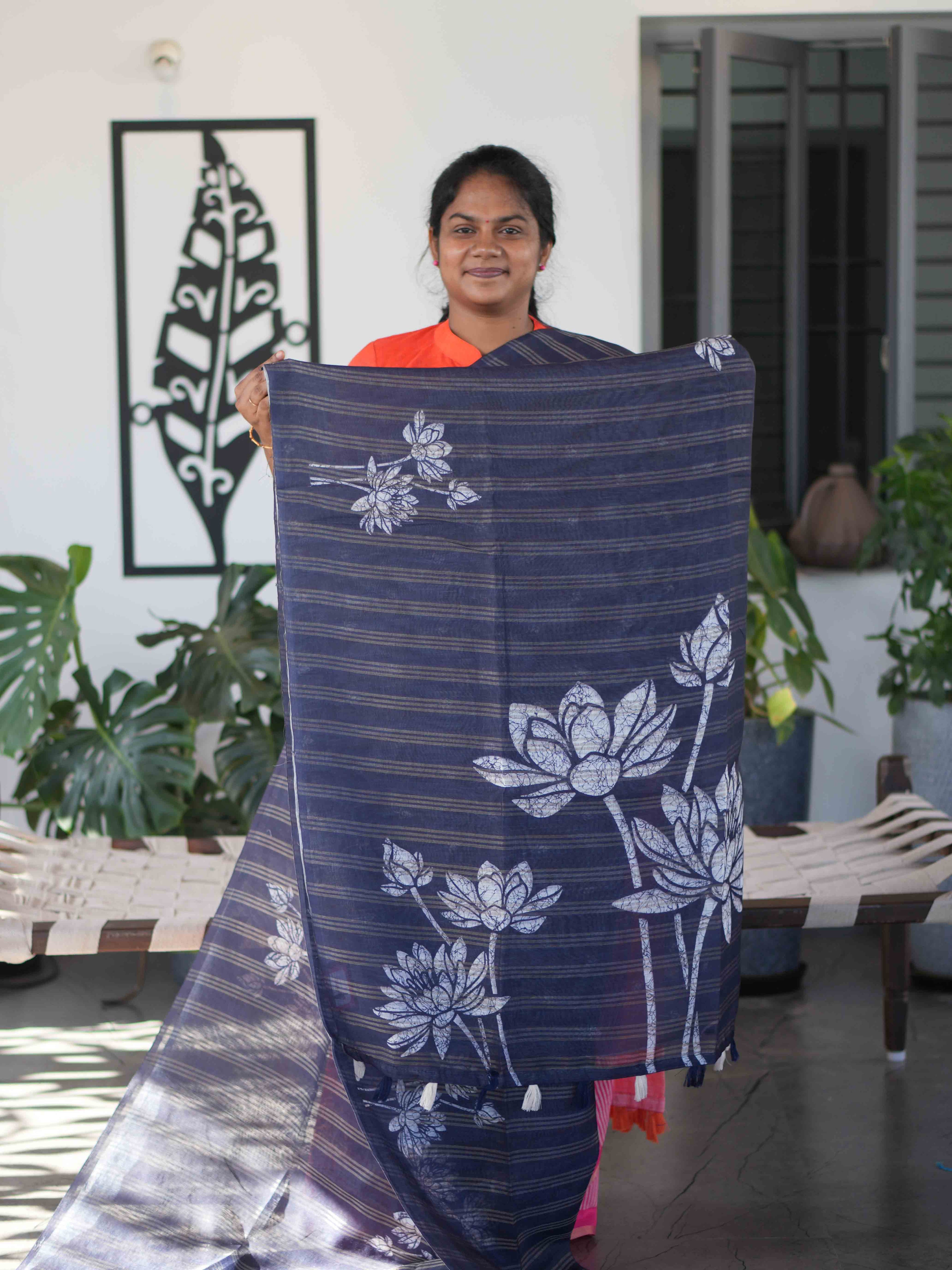 Linen Jari Sarees  / SKU263 – 4