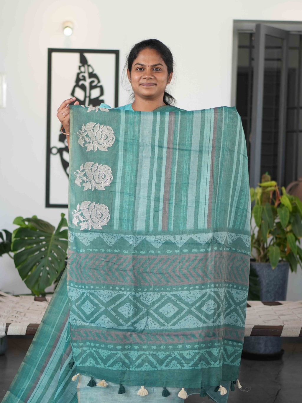 Printed Linen Tissue Sarees Elegant Weave / SKU305 – 004