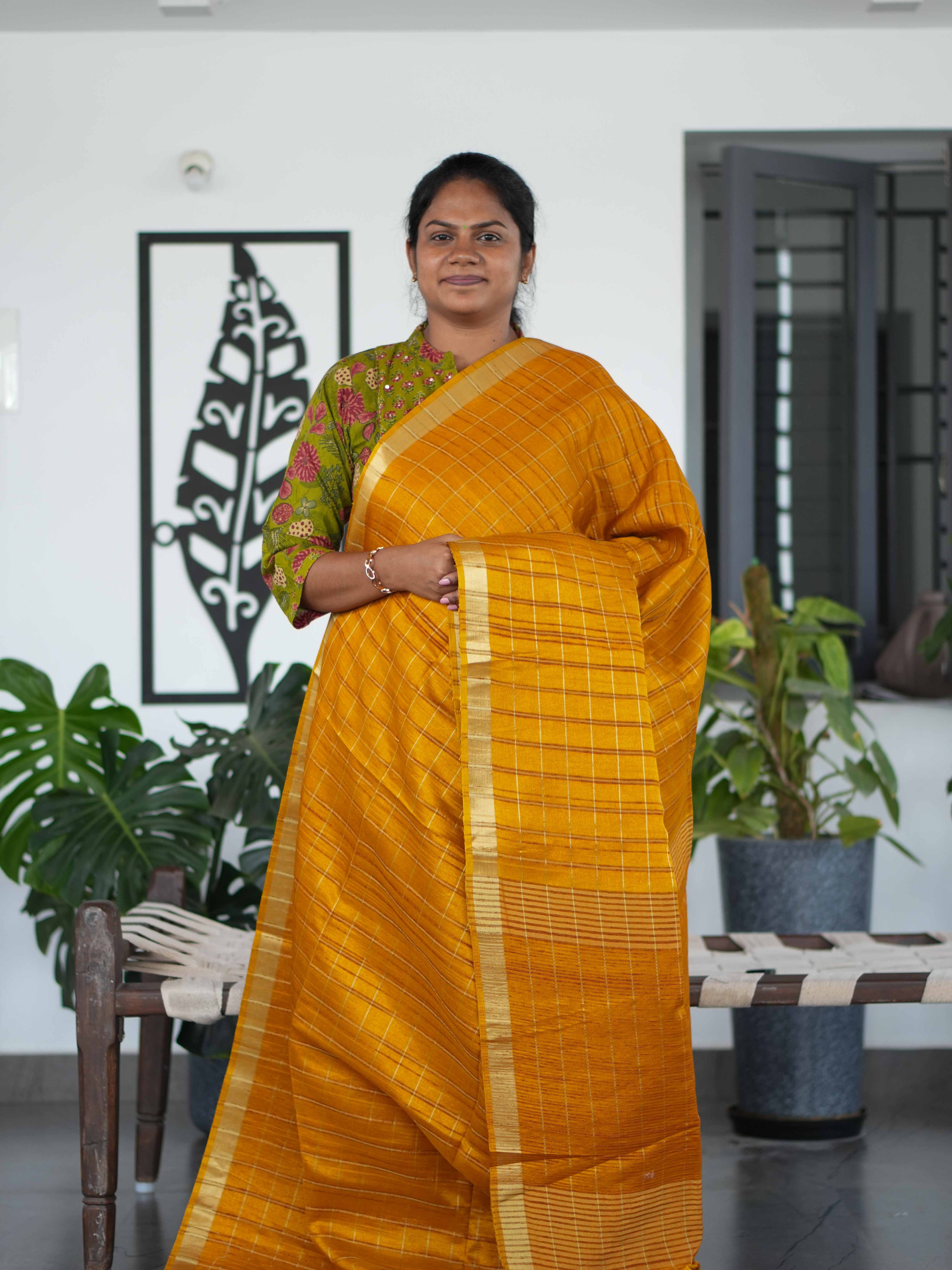 Tussar Chex Sarees Regal Grid / SKU195 – 2