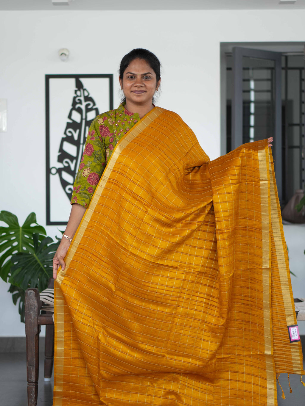 Tussar Chex Sarees Regal Grid / SKU195 – 2