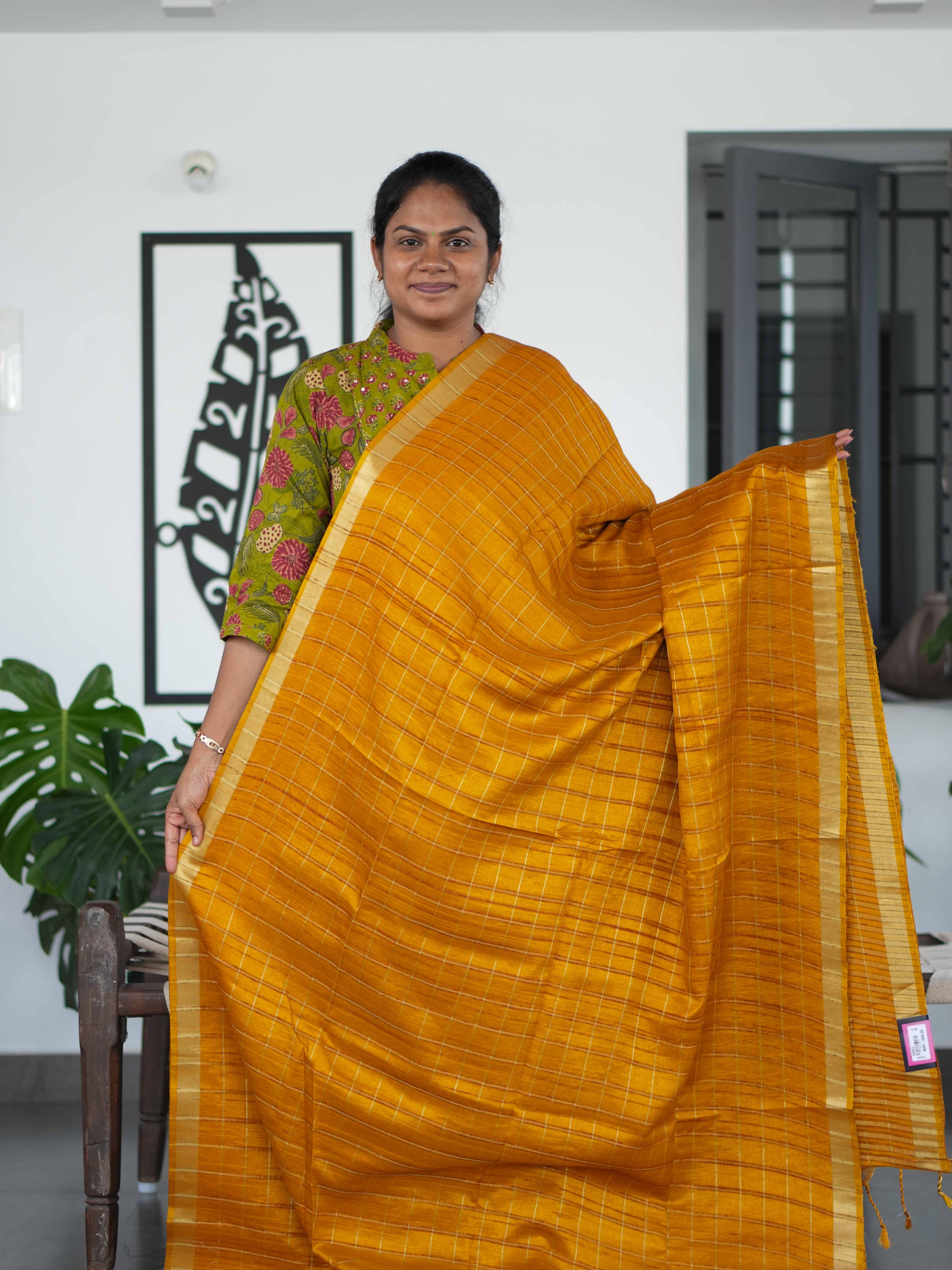 Tussar Chex Sarees Regal Grid / SKU195 – 2