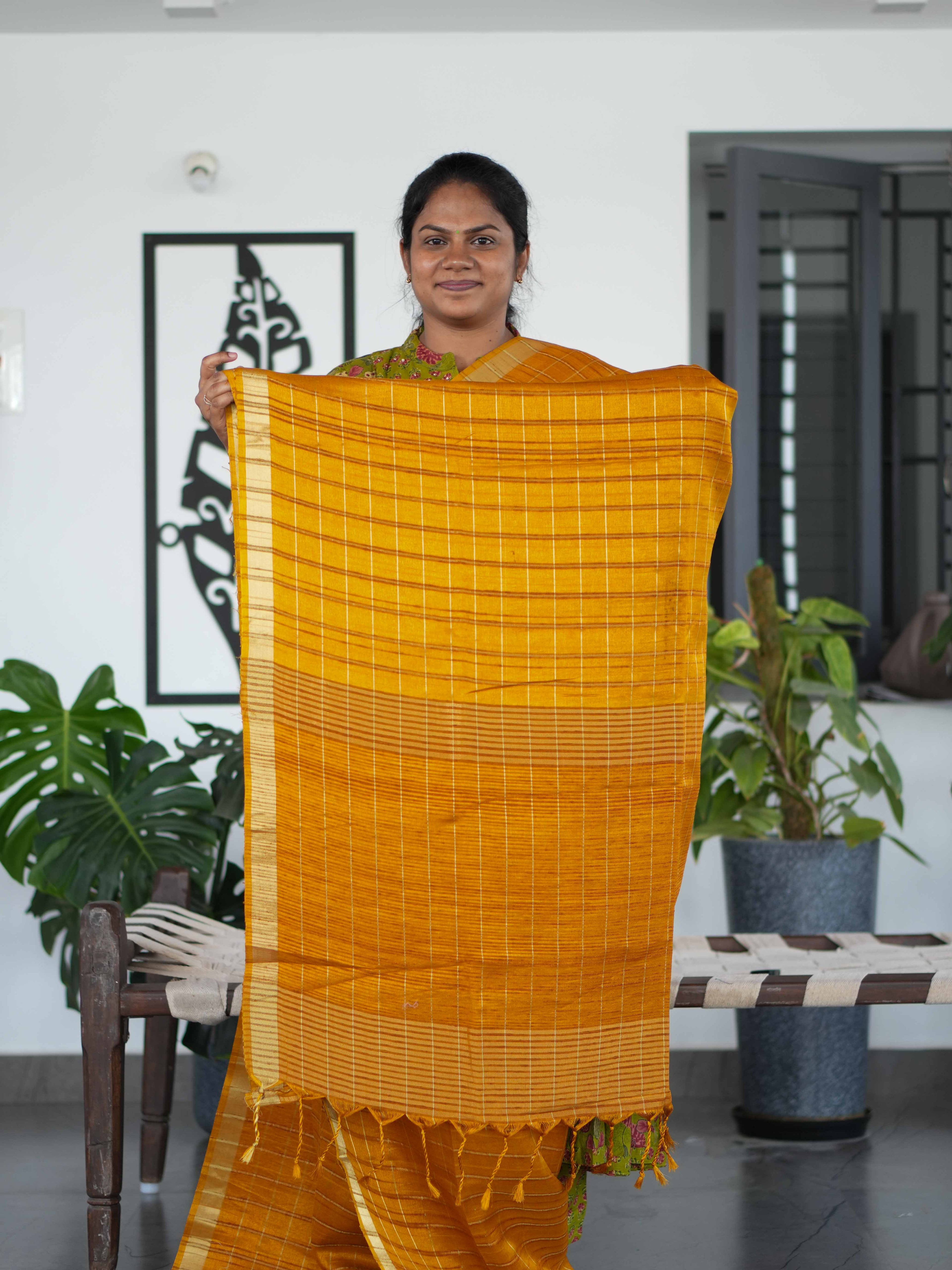 Tussar Chex Sarees Regal Grid / SKU195 – 2