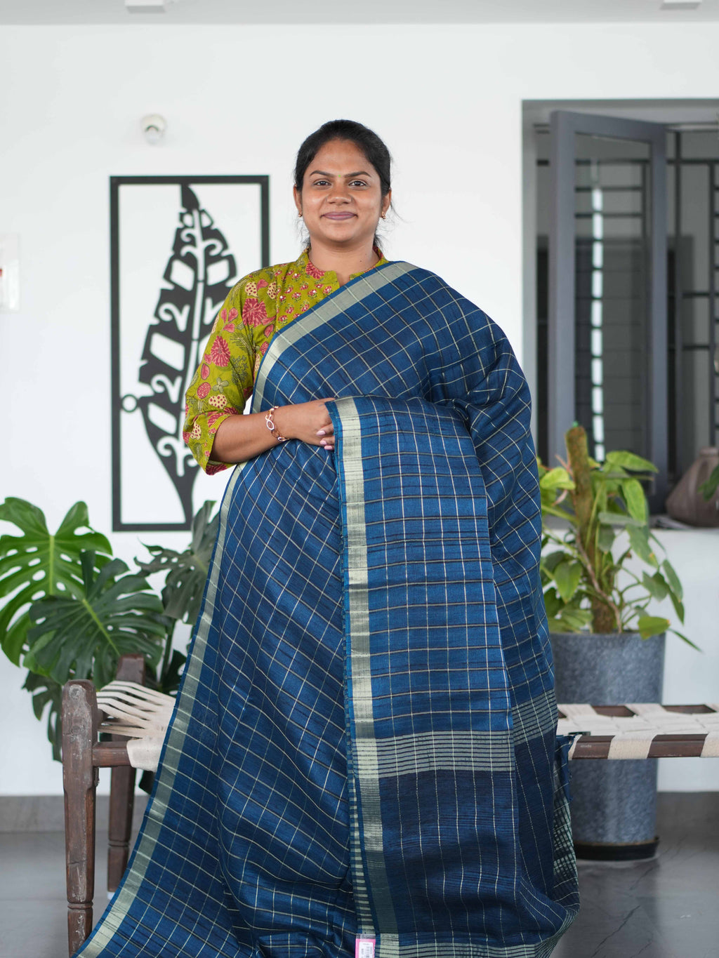 Tussar Chex Sarees Classic Weave / SKU195 – 3