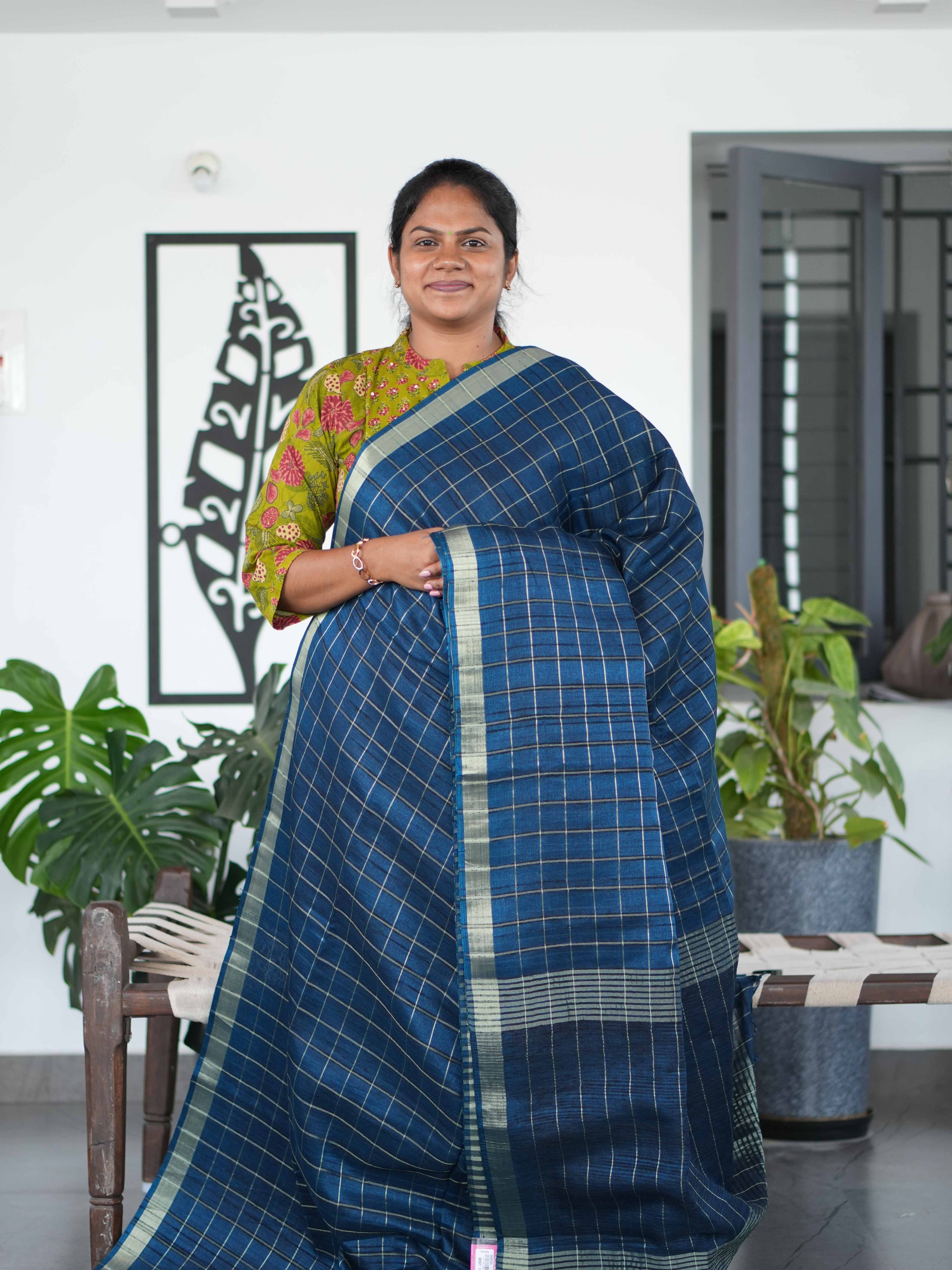 Tussar Chex Sarees Classic Weave / SKU195 – 3