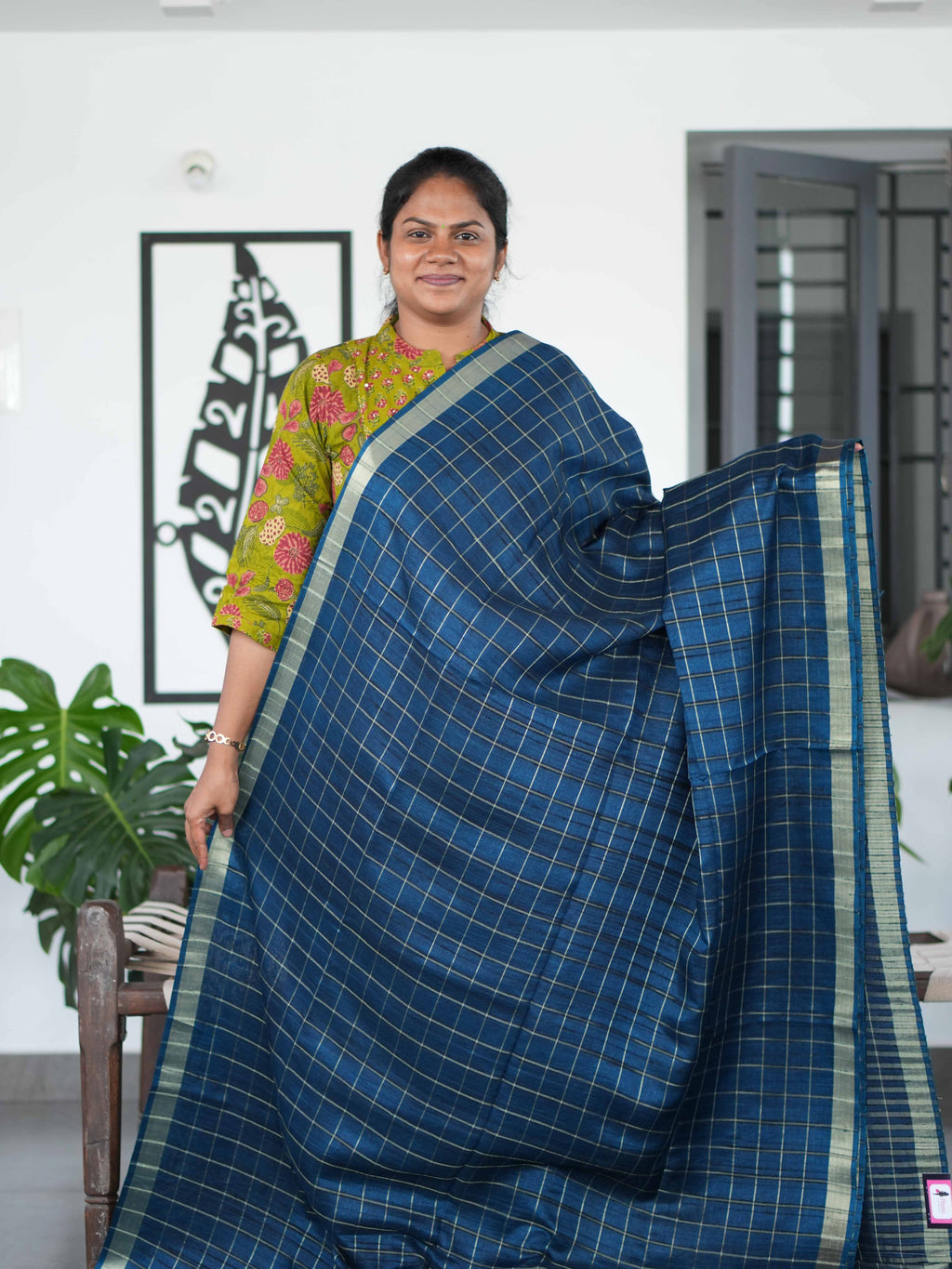 Tussar Chex Sarees Classic Weave / SKU195 – 3