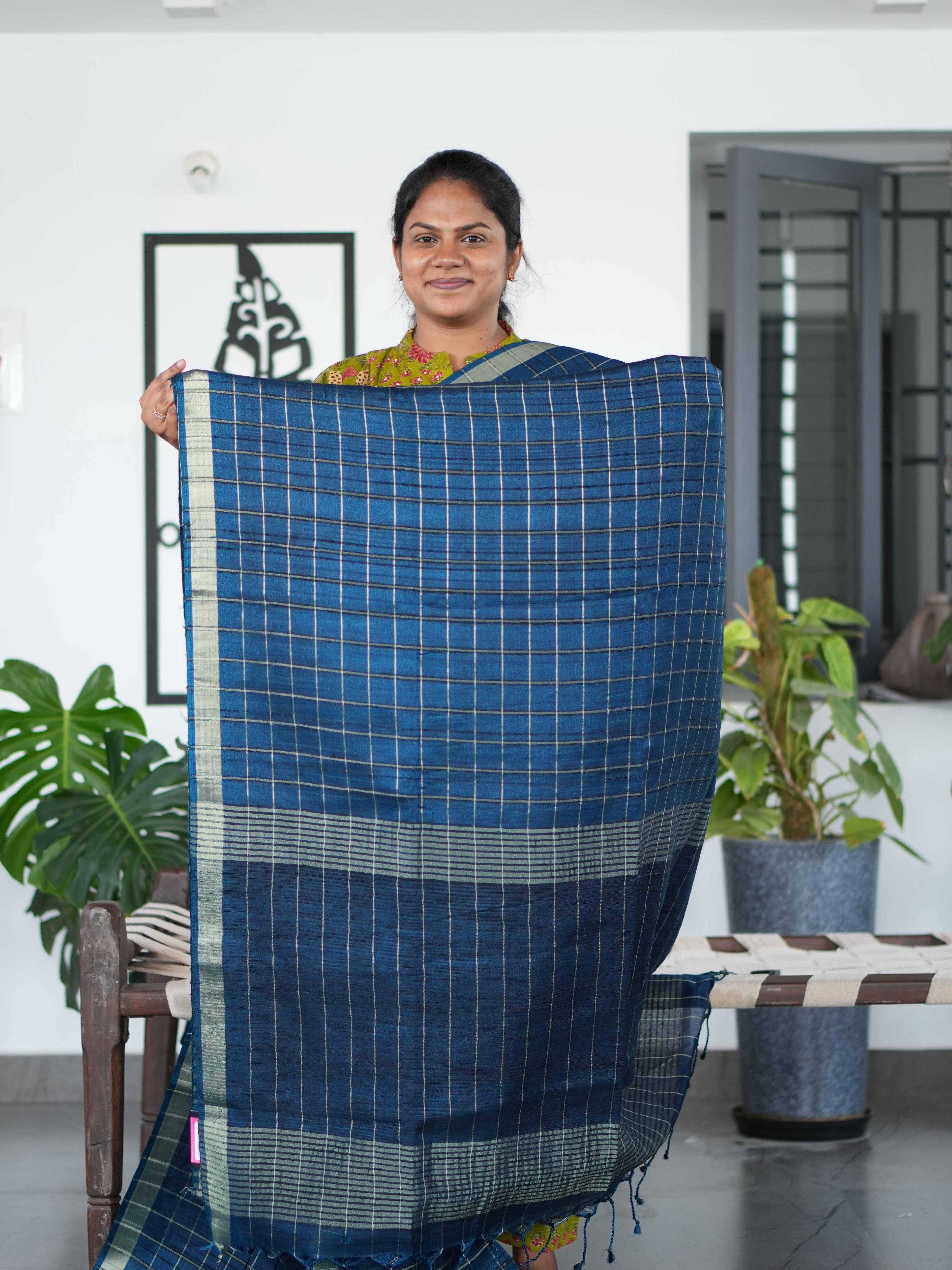Tussar Chex Sarees Classic Weave / SKU195 – 3