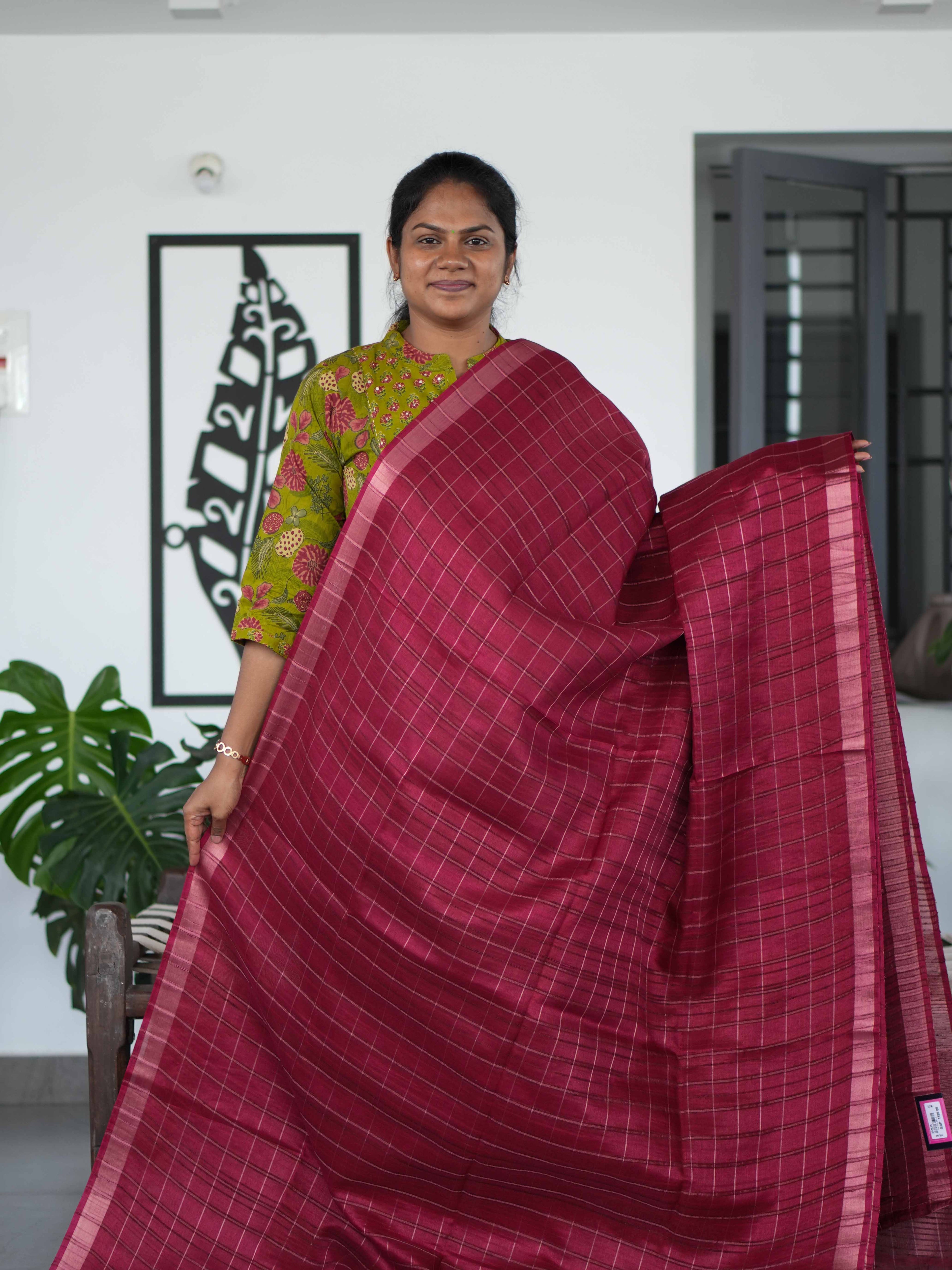Tussar Chex Sarees Royal Pattern / SKU195 – 4