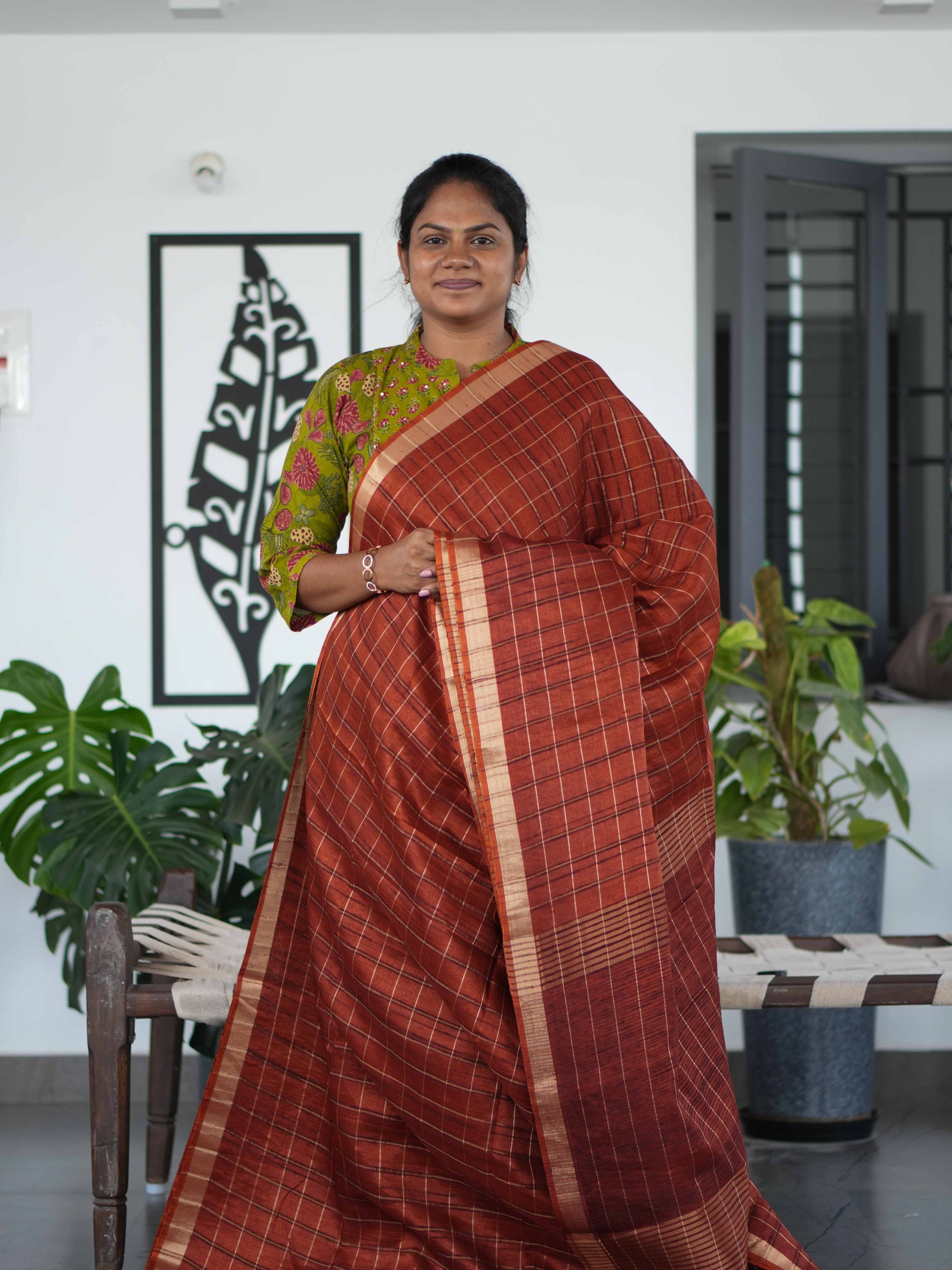 Tussar Chex Sarees Timeless Charm / SKU195 – 7