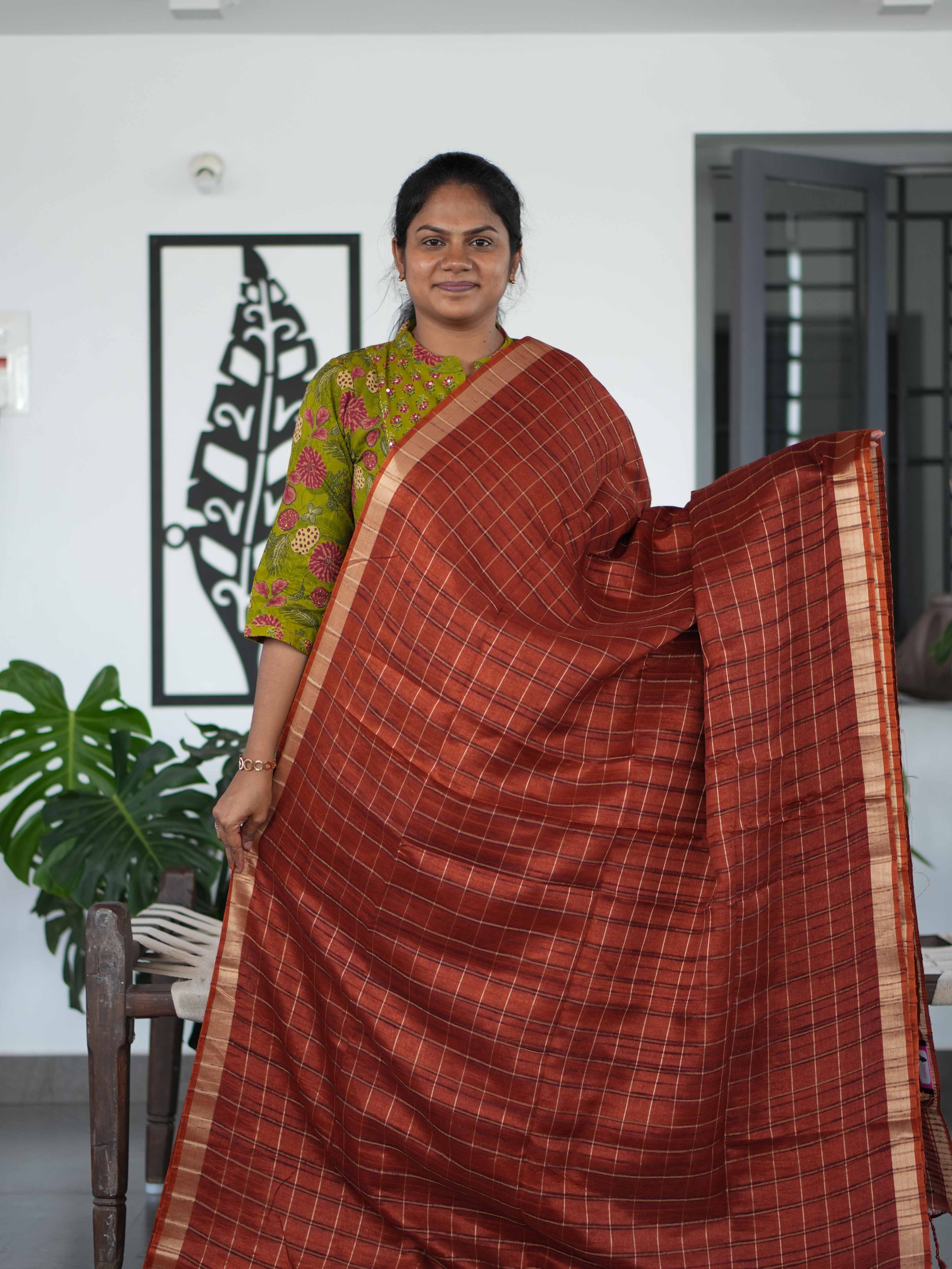 Tussar Chex Sarees Timeless Charm / SKU195 – 7