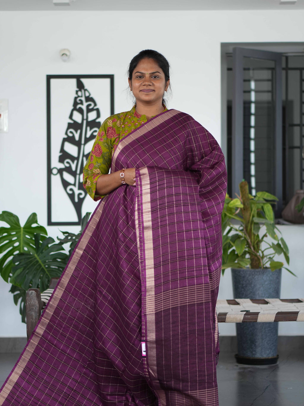 Tussar Chex Sarees Elegant Contrast / SKU195 – 8