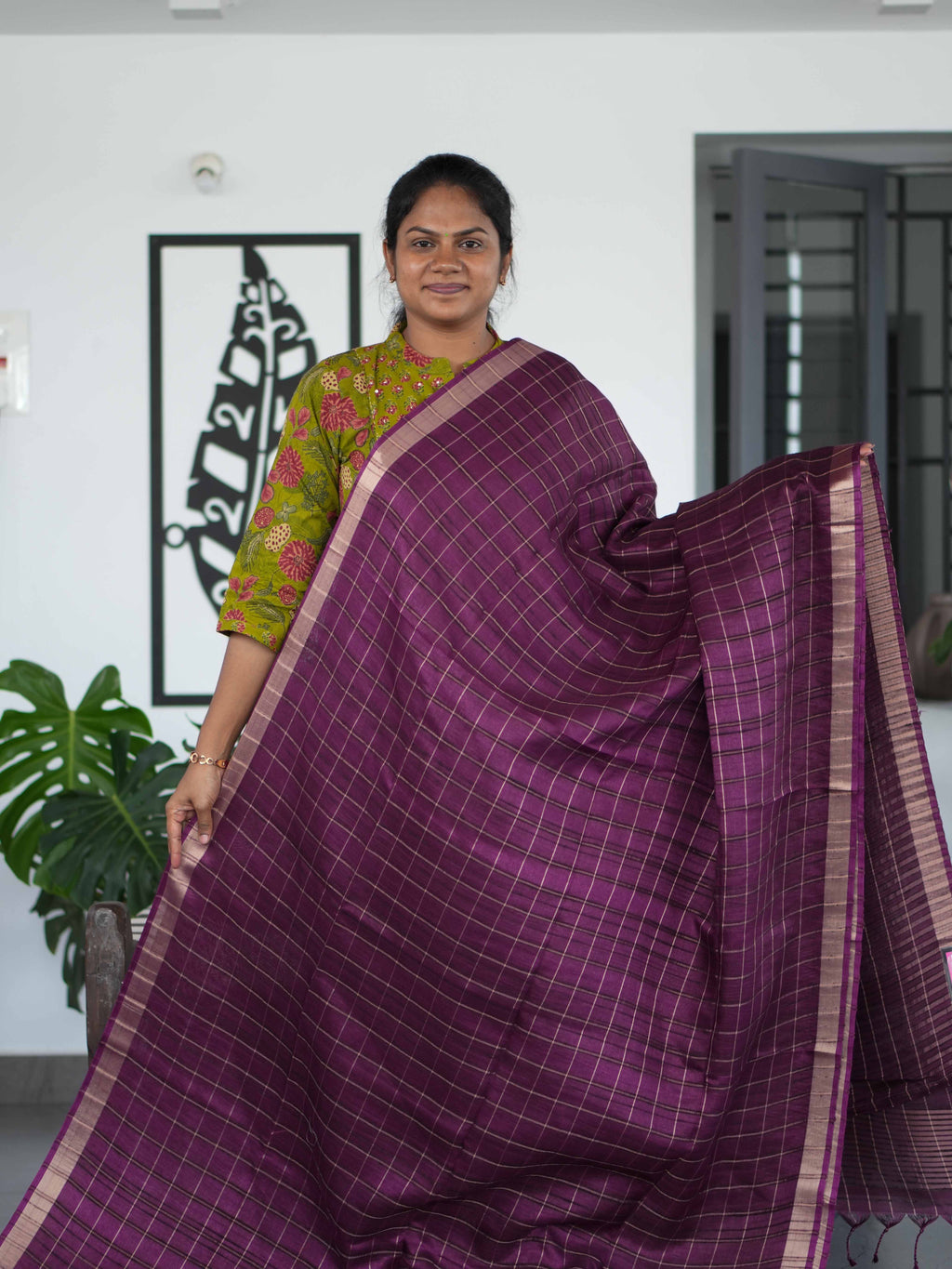 Tussar Chex Sarees Elegant Contrast / SKU195 – 8