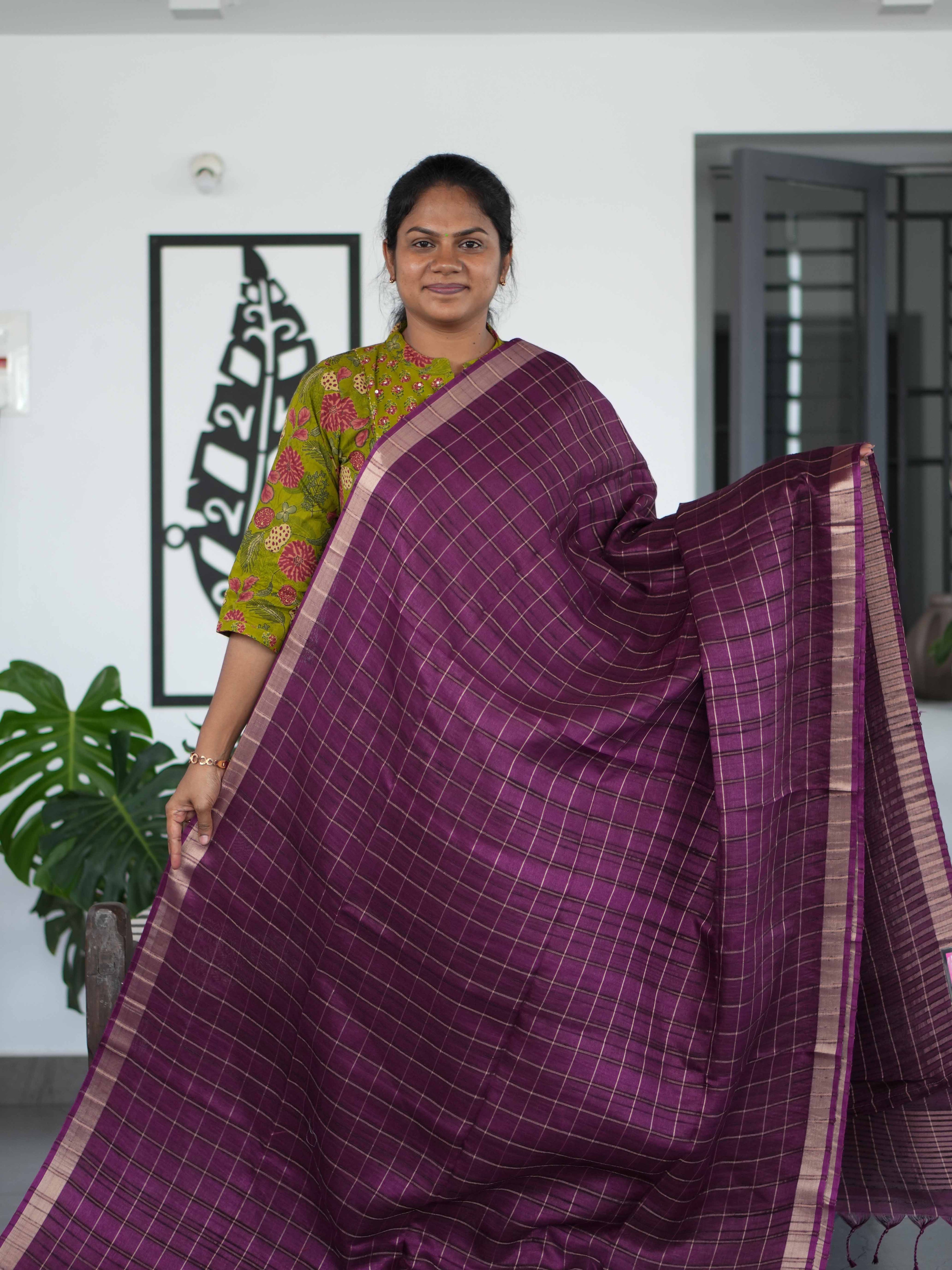 Tussar Chex Sarees Elegant Contrast / SKU195 – 8