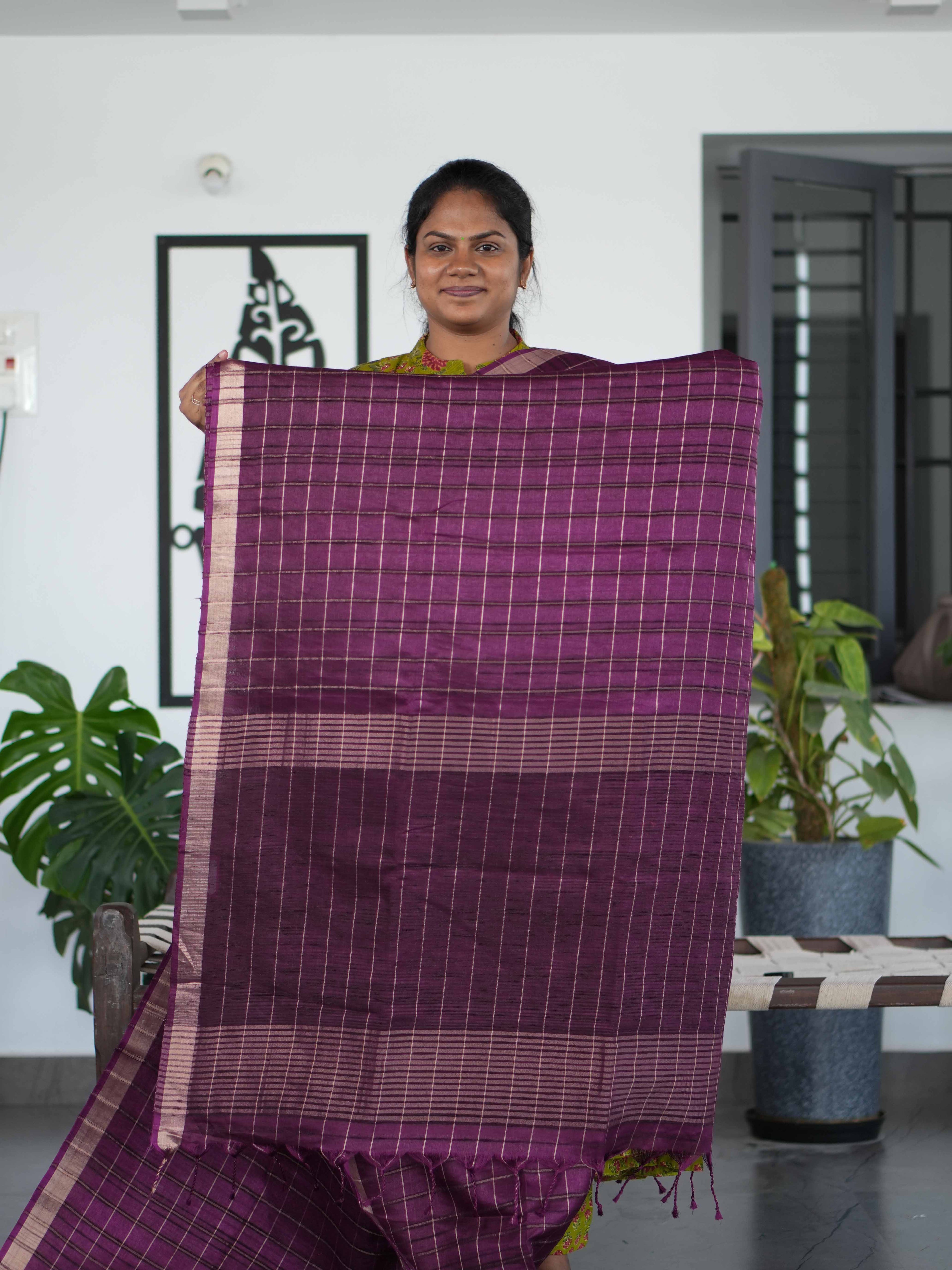 Tussar Chex Sarees Elegant Contrast / SKU195 – 8