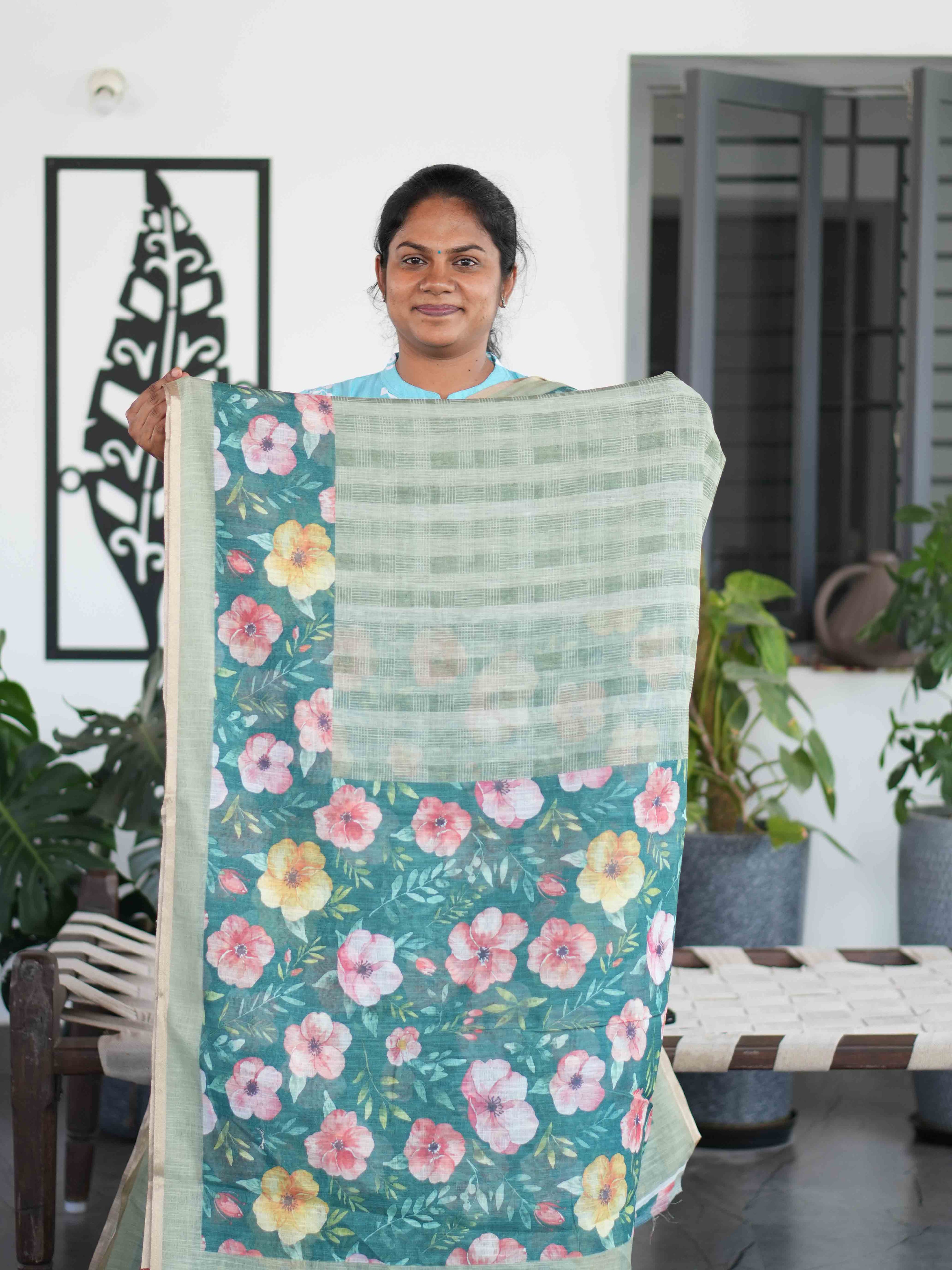 Linen Cotton Sarees Serene Style / SKU205 – 7
