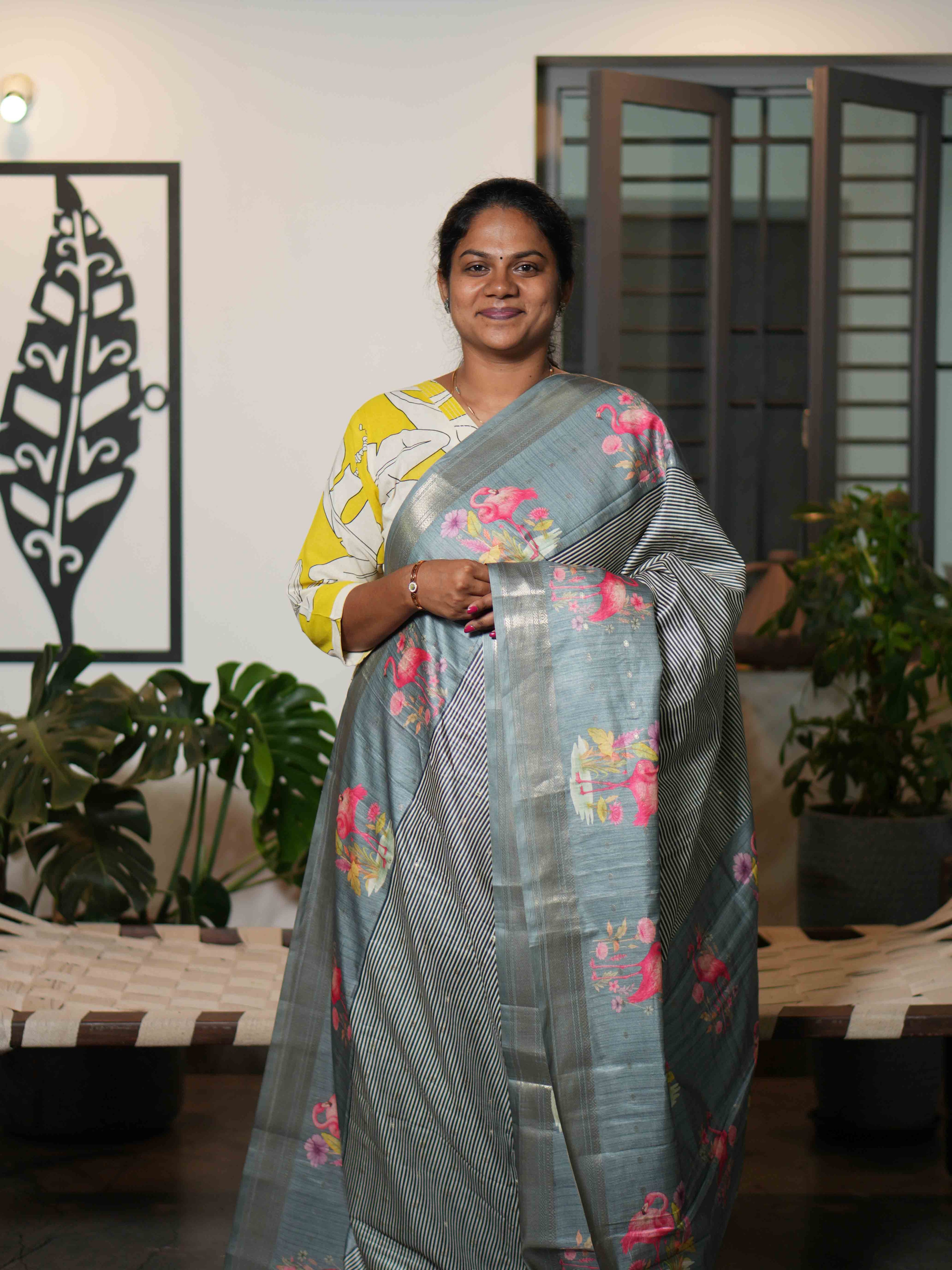 Printed Tussar Sarees Floral Charm / SKU201 – 11