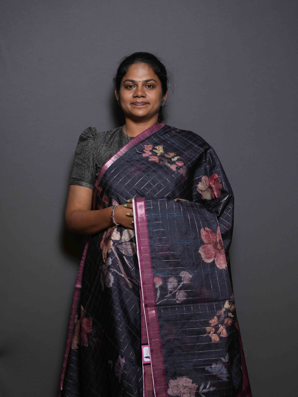 Floral Checks Printed Sarees Blooming Grace / SKU311 – 1