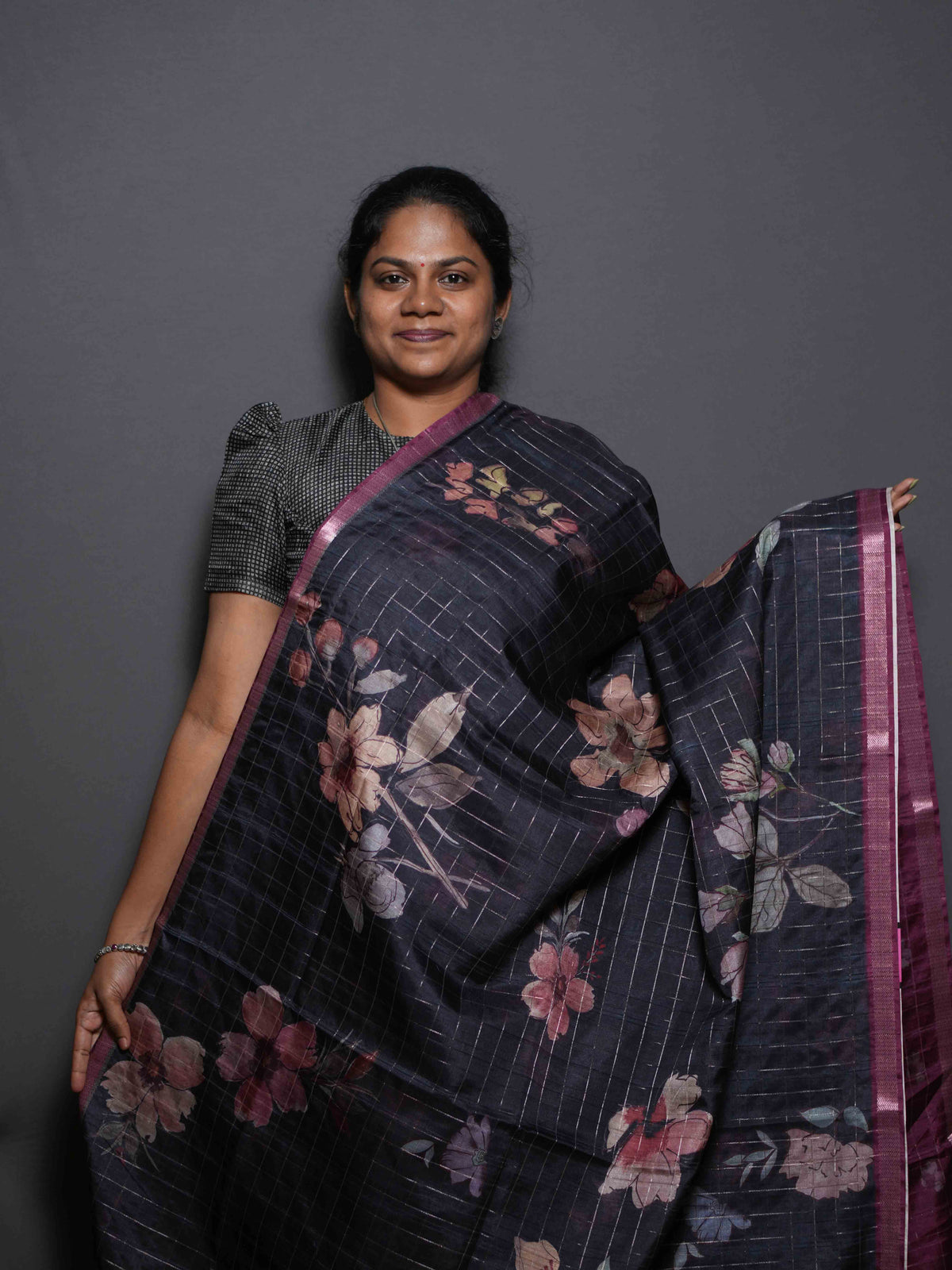 Floral Checks Printed Sarees Blooming Grace / SKU311 – 1