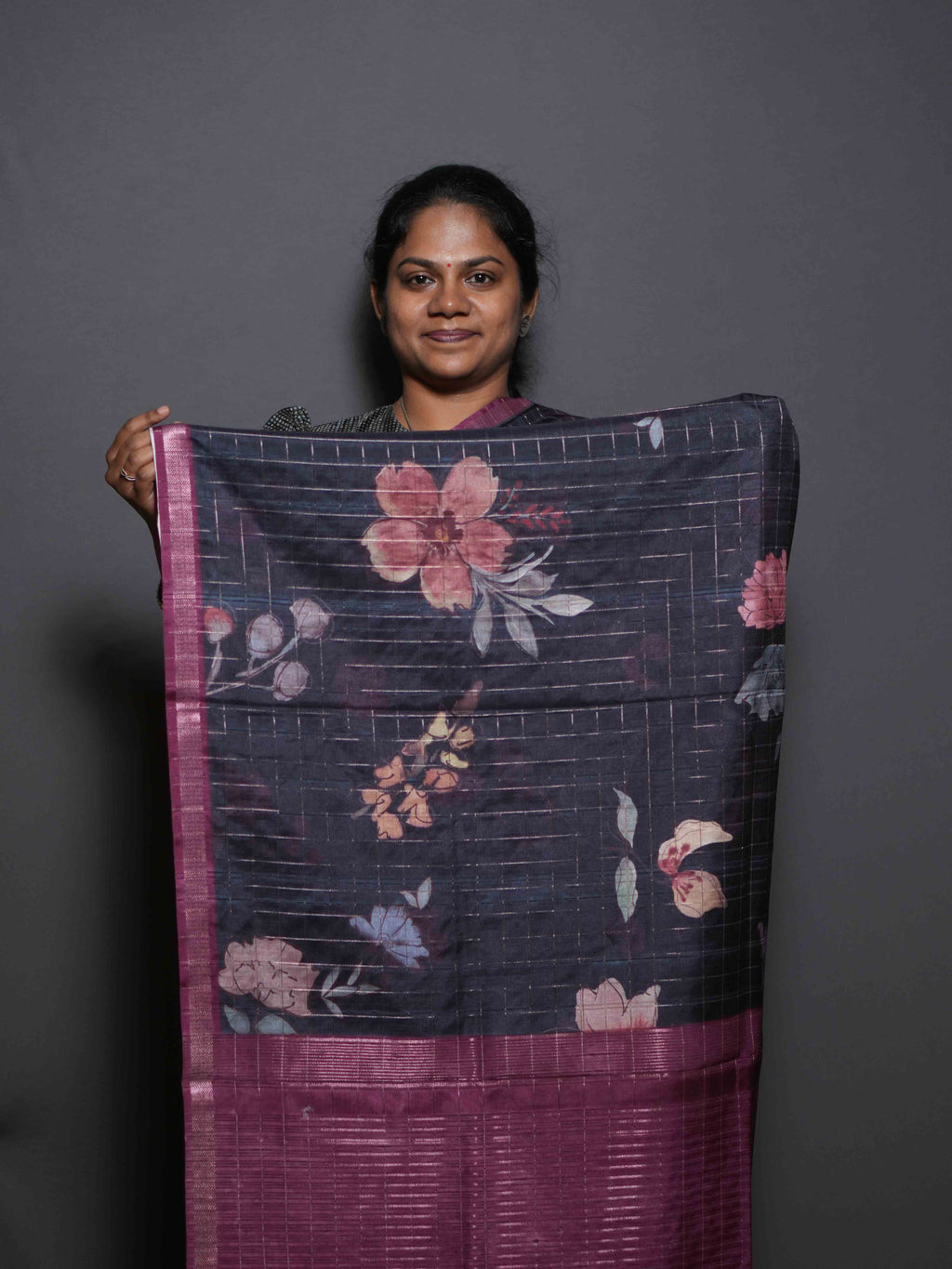 Floral Checks Printed Sarees Blooming Grace / SKU311 – 1