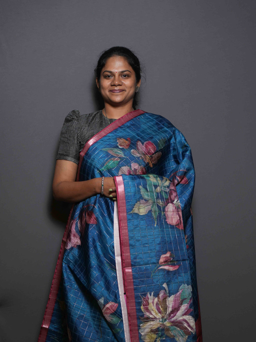 Floral Checks Printed Sarees Garden Charm / SKU311 – 2