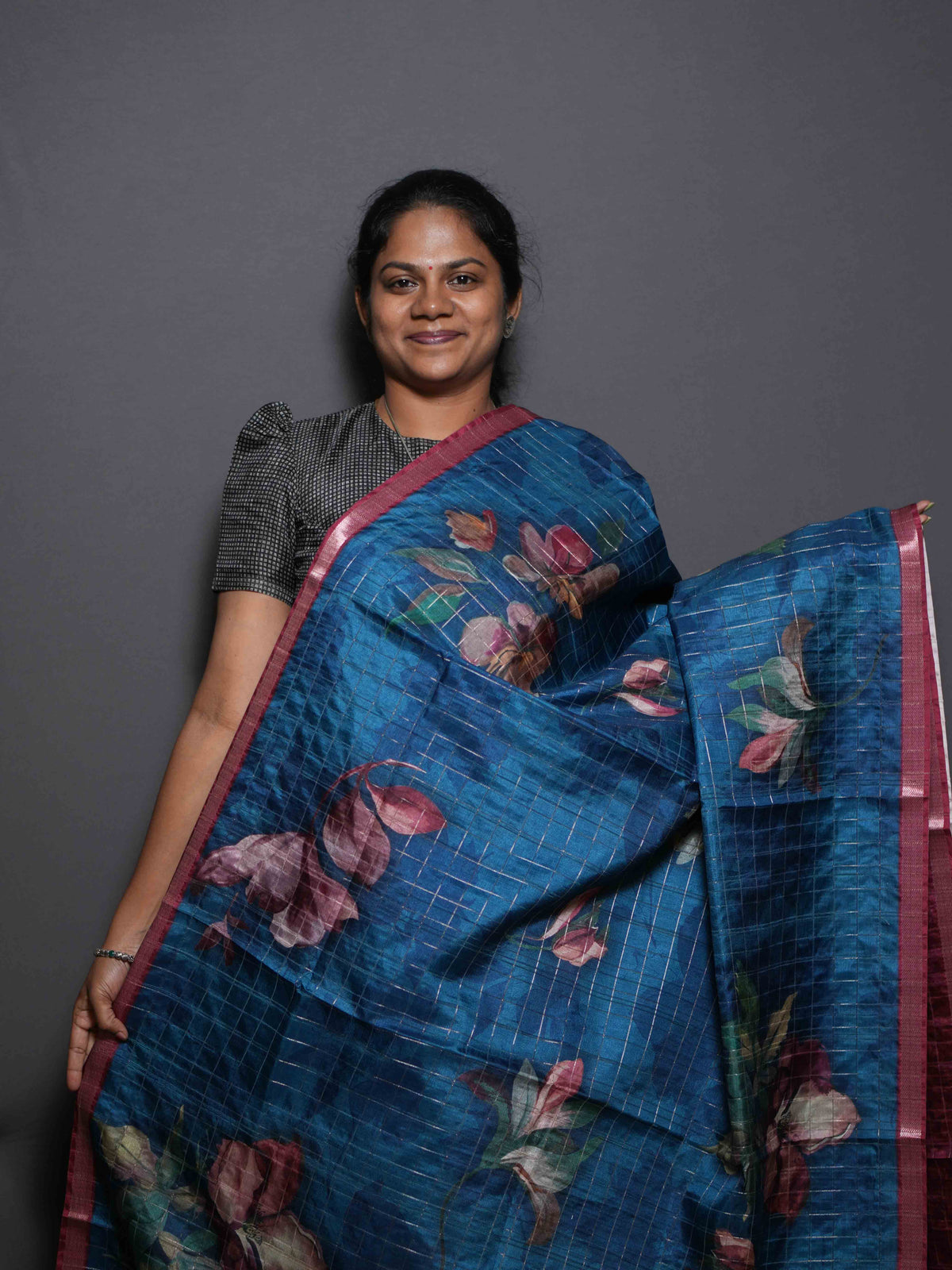 Floral Checks Printed Sarees Garden Charm / SKU311 – 2