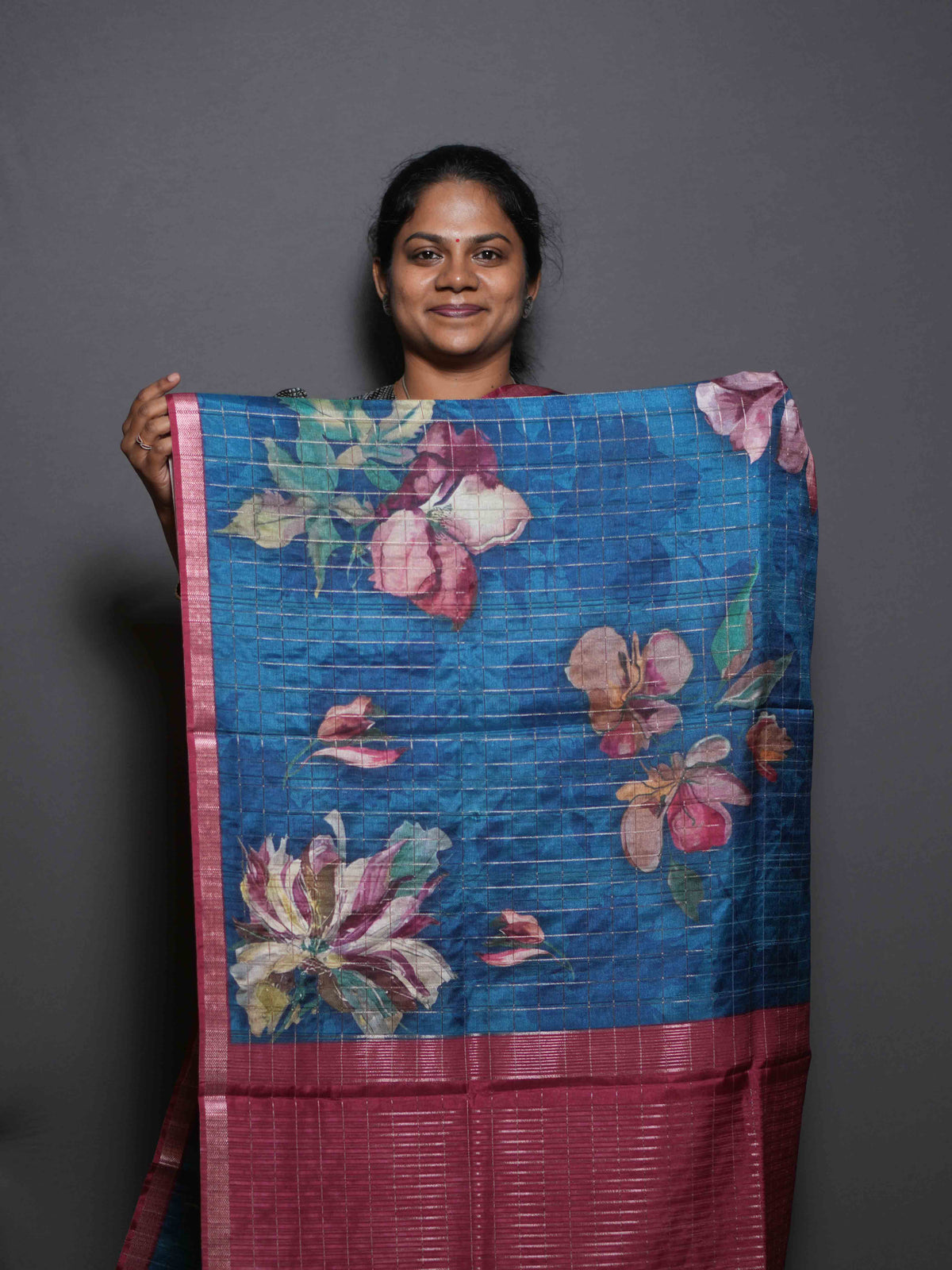Floral Checks Printed Sarees Garden Charm / SKU311 – 2