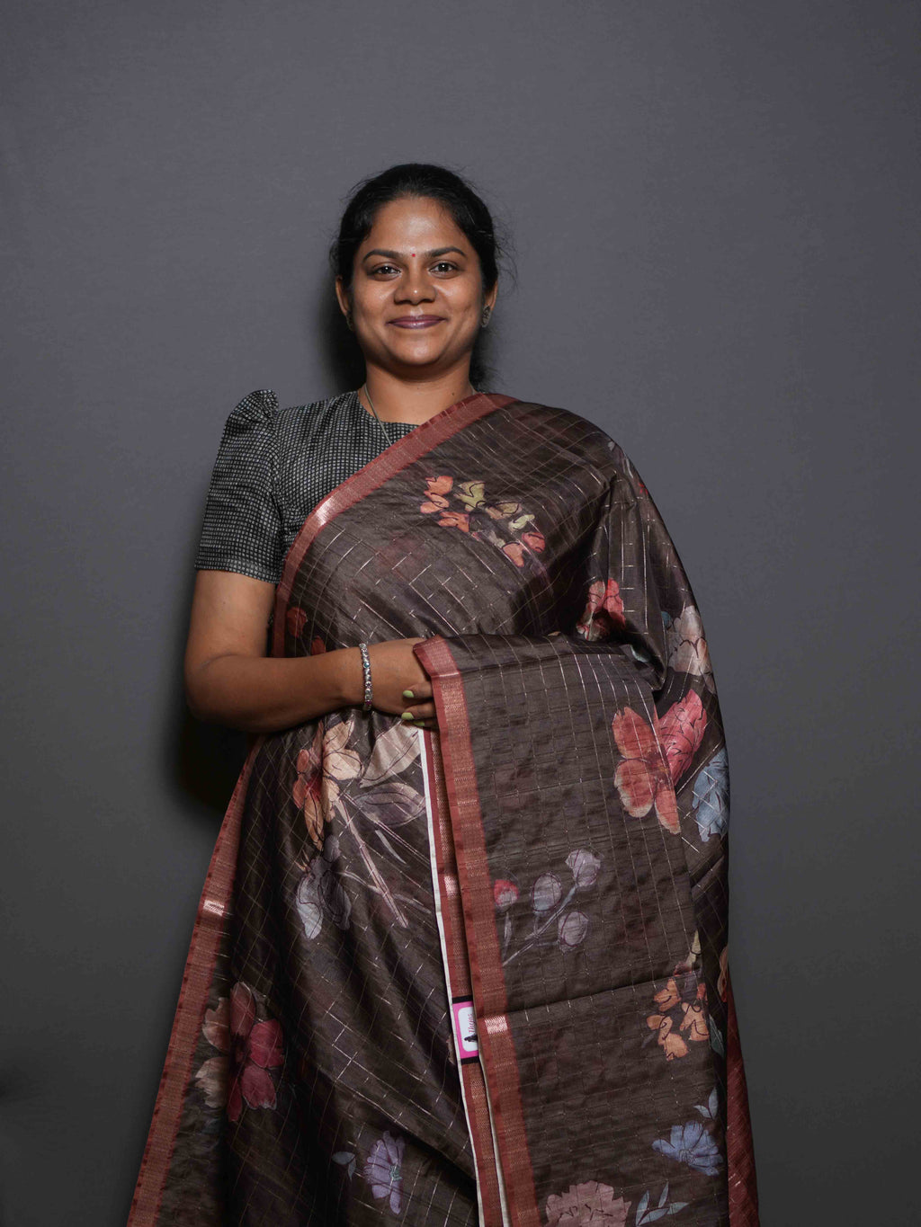 Floral Checks Printed Sarees Petal Beauty / SKU311 – 3