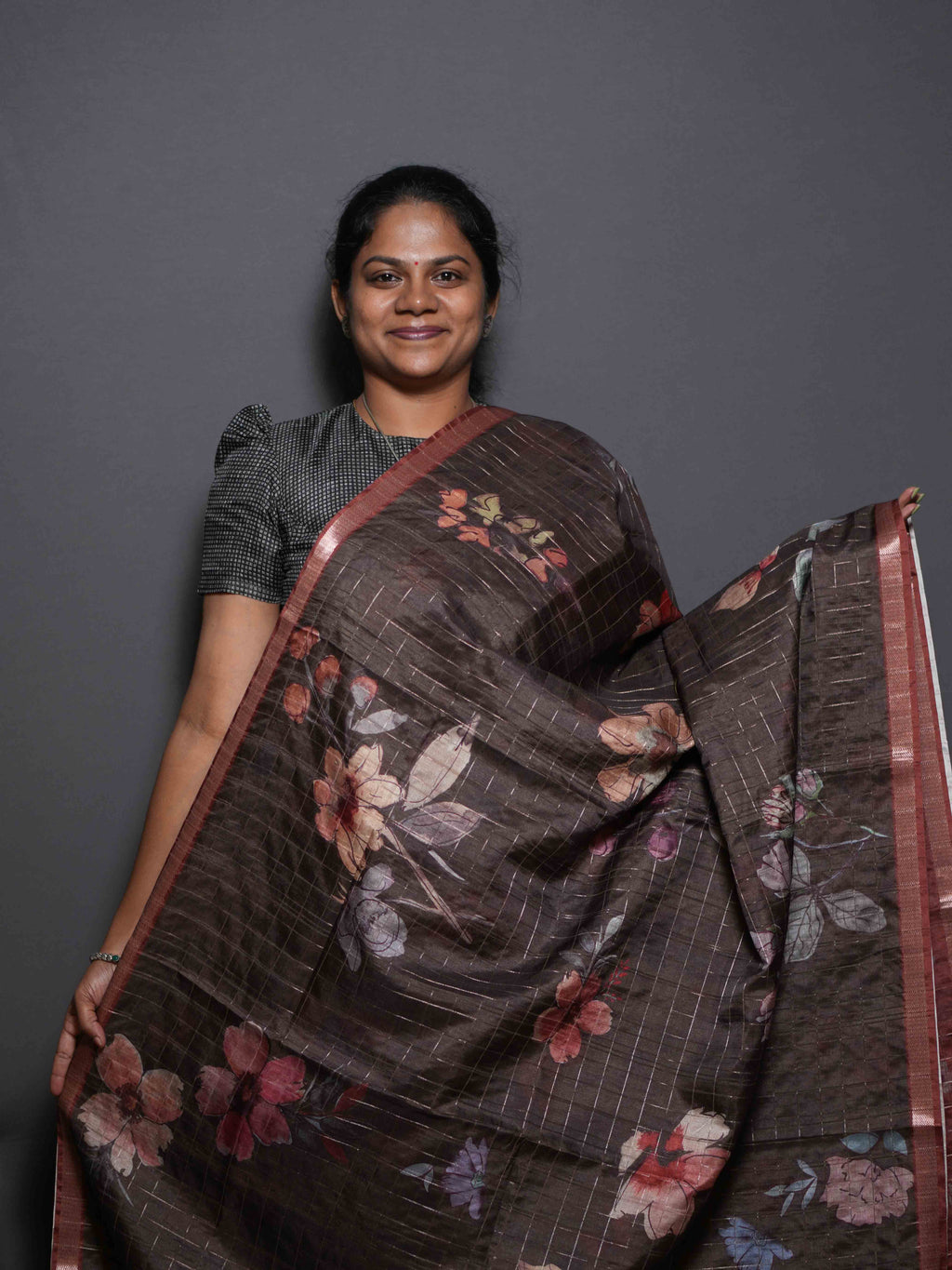 Floral Checks Printed Sarees Petal Beauty / SKU311 – 3