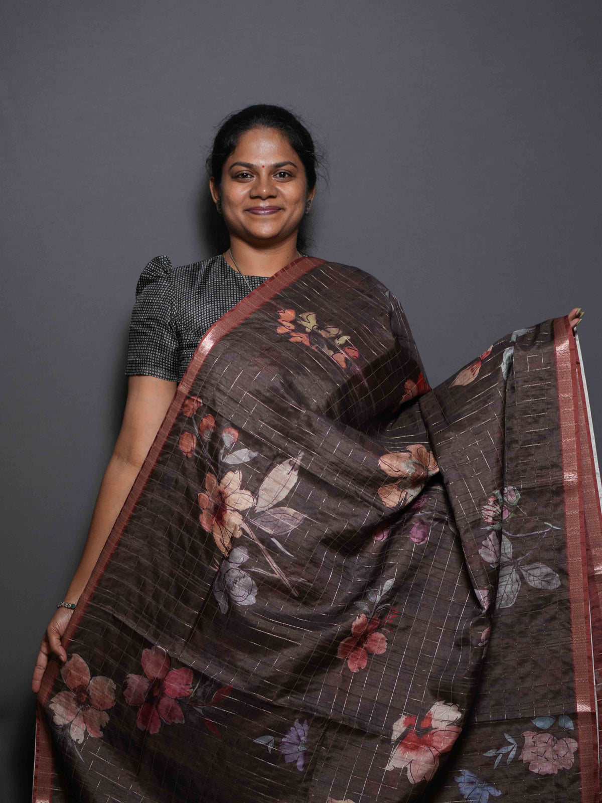 Floral Checks Printed Sarees Petal Beauty / SKU311 – 3