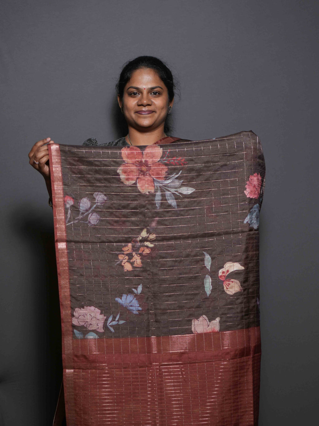Floral Checks Printed Sarees Petal Beauty / SKU311 – 3