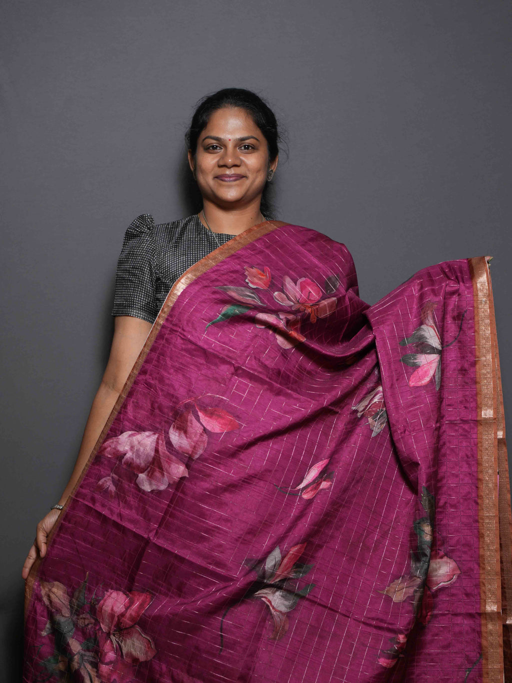 Floral Checks Printed Sarees Artistic Bloom / SKU311 – 4