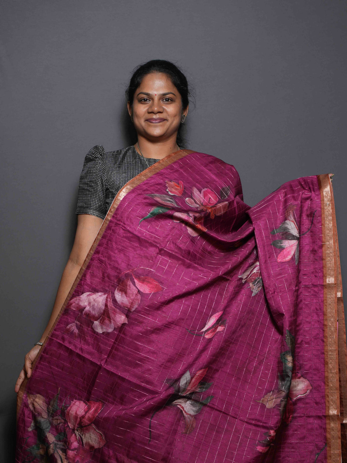 Floral Checks Printed Sarees Artistic Bloom / SKU311 – 4