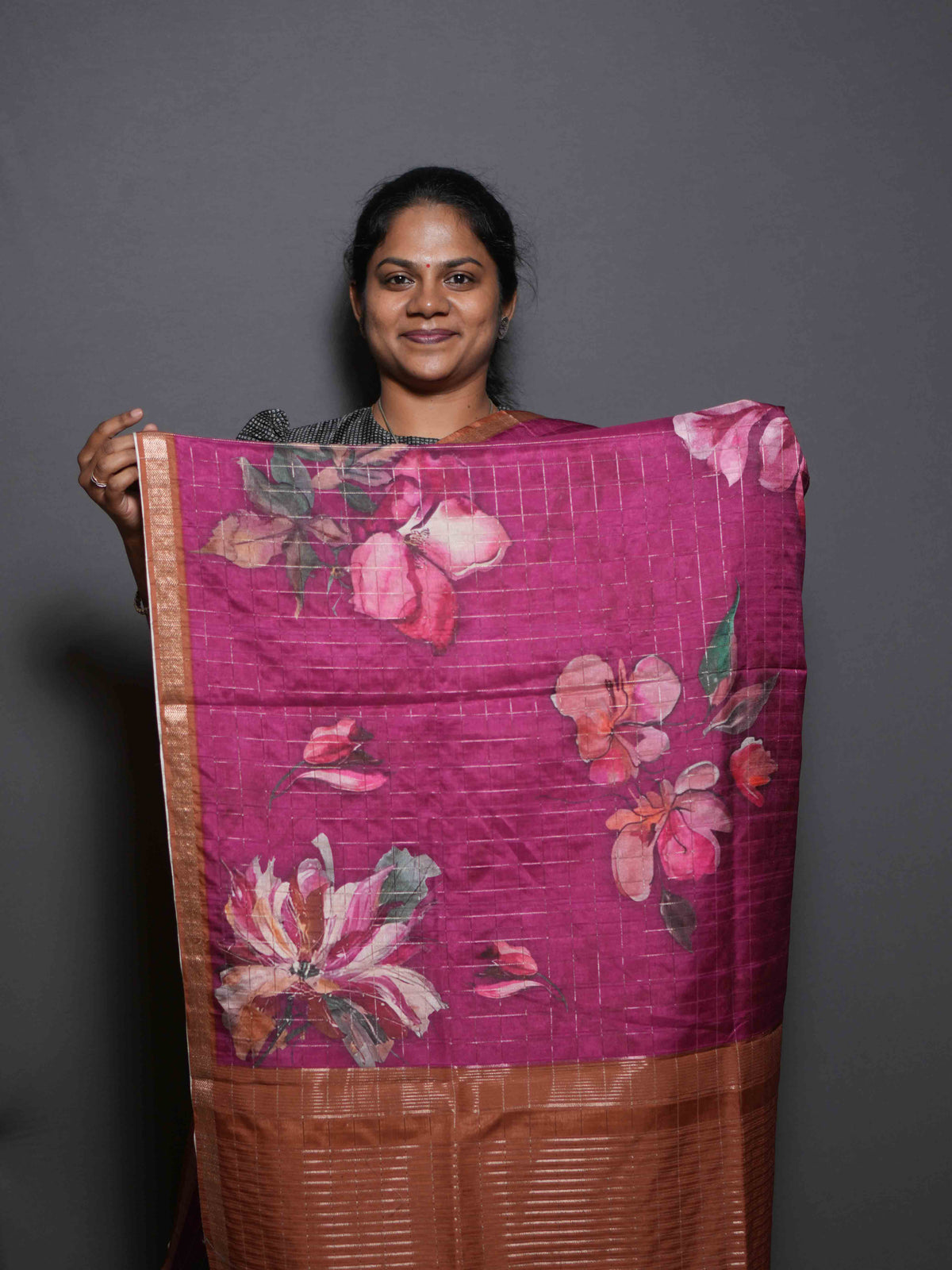 Floral Checks Printed Sarees Artistic Bloom / SKU311 – 4