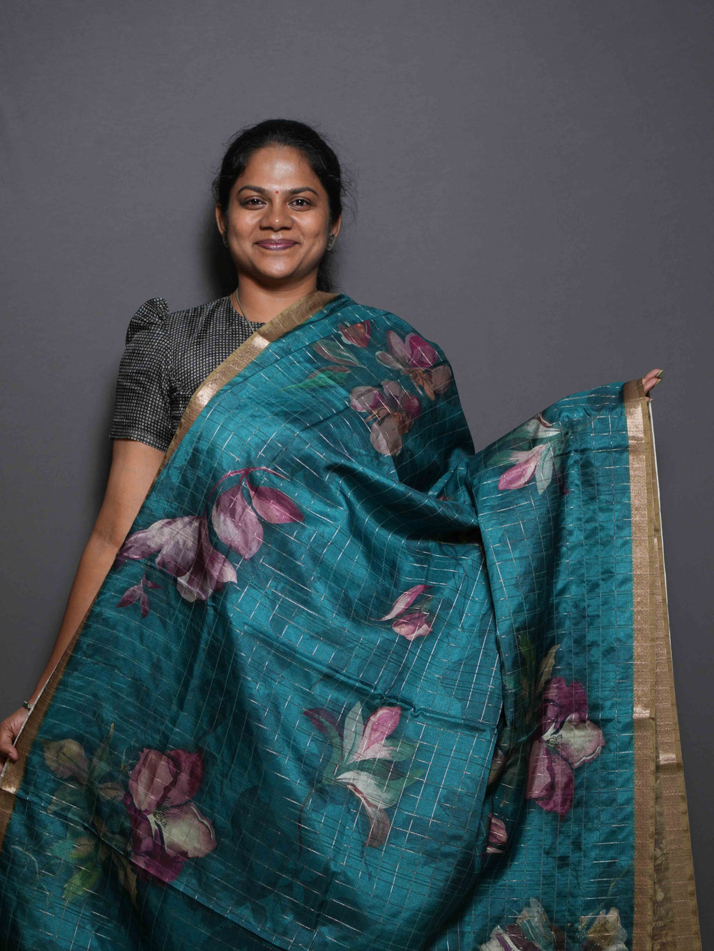 Floral Checks Printed Sarees Floral Harmony / SKU311 – 6