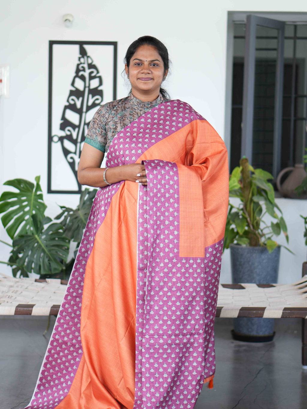 Check Semi Tussar Sarees / SKU223-1