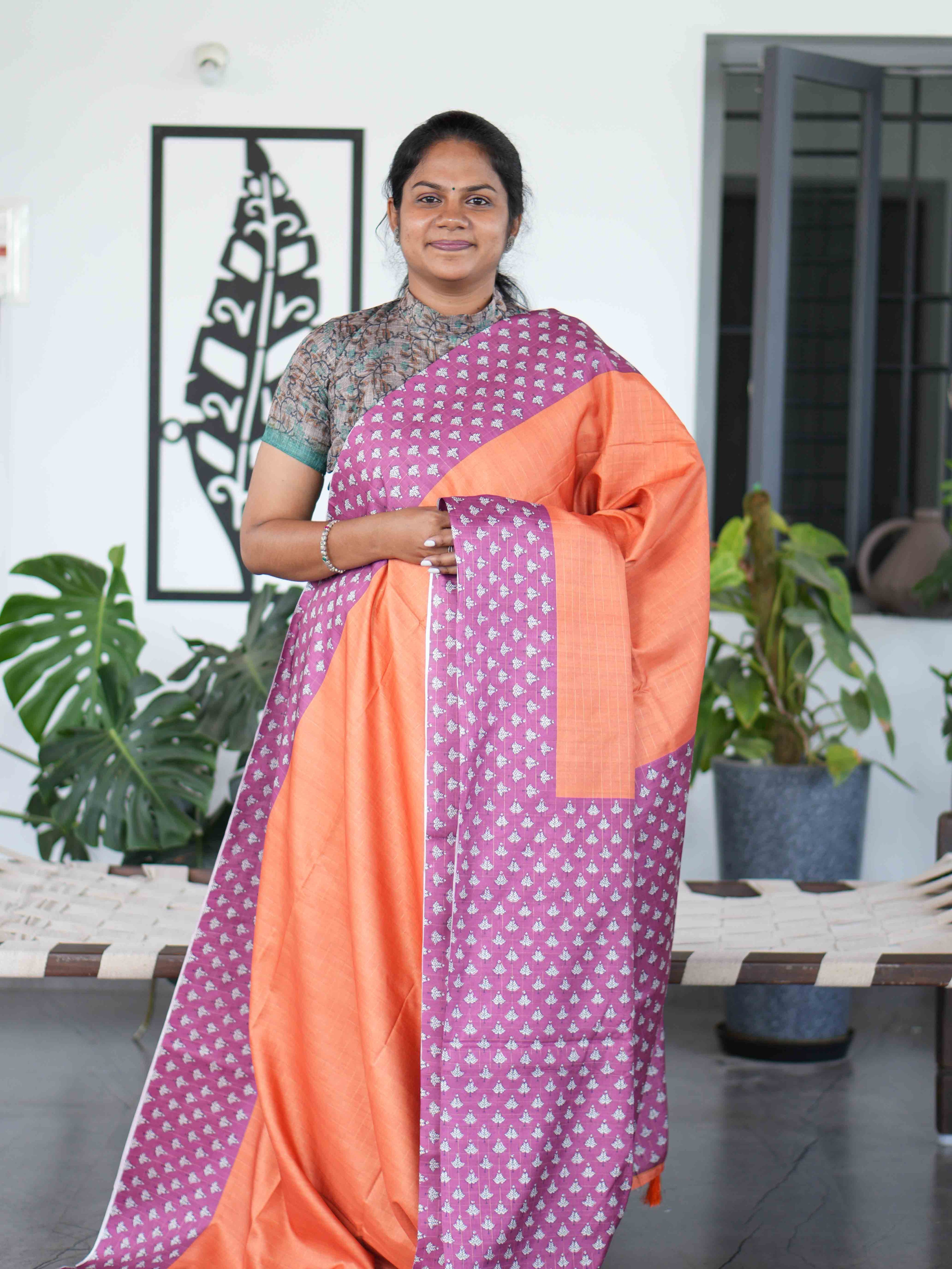 Check Semi Tussar Sarees / SKU223-1
