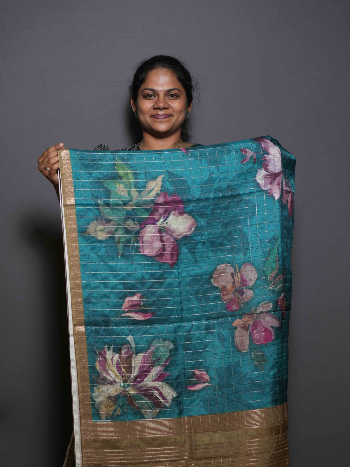 Floral Checks Printed Sarees Floral Harmony / SKU311 – 6