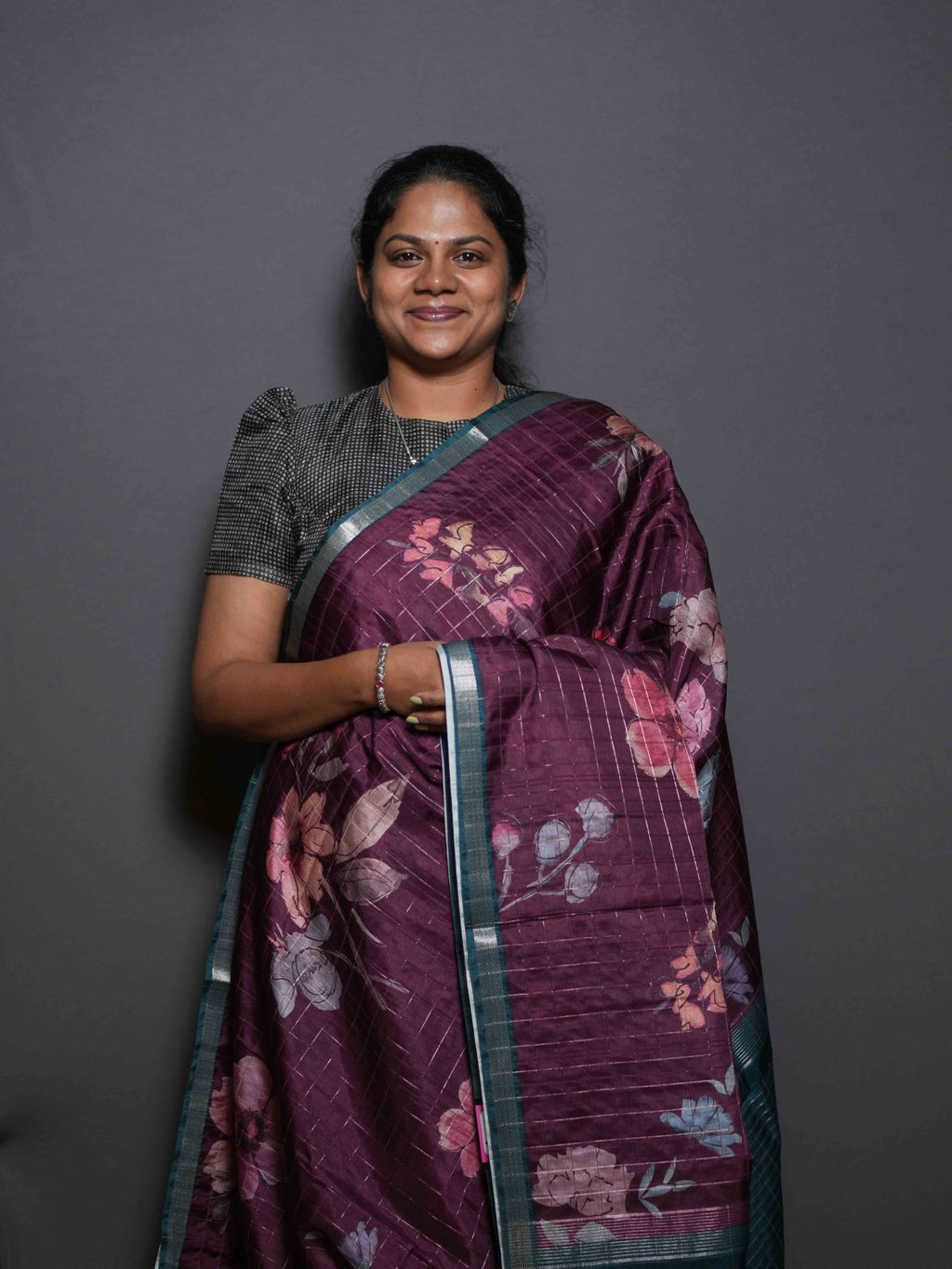 Floral Checks Printed Sarees Charming Petals / SKU311 – 7