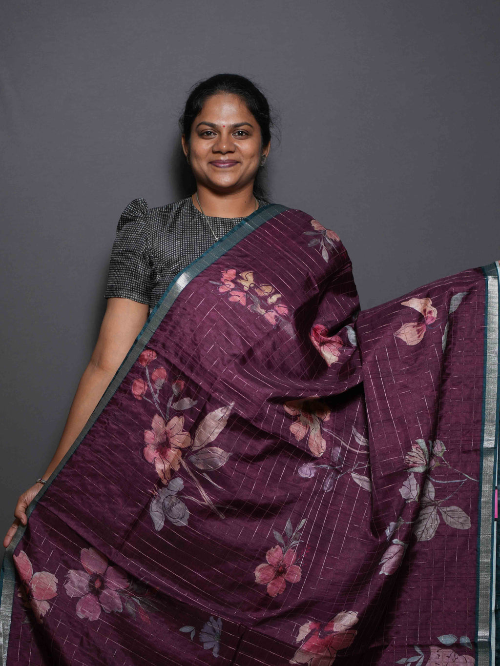 Floral Checks Printed Sarees Charming Petals / SKU311 – 7